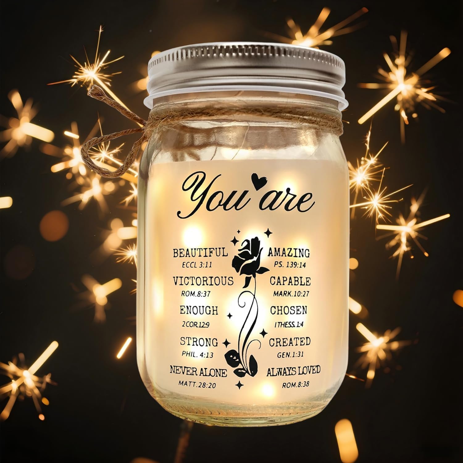 Christian Religious Gifts for Mom Women, Birthday Teacher Appreciation Gifts for Women. Mason Jar Night Light - Graduation Gifts for Daughter, Sister, Mom, Teacher.