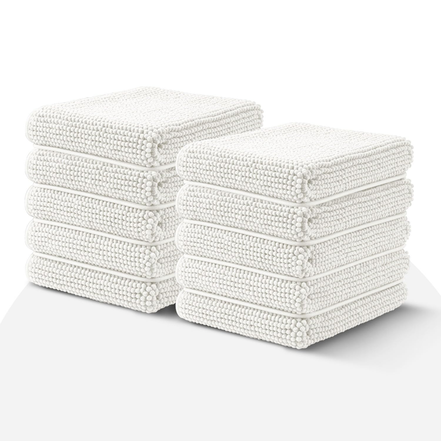 BedLooms White Bath Mat Non Slip Anti Mould (10 pack) - Machine Washable Bath Mats 50x80cm Chenille Bathroom Mat Super Absorbent Extra Soft Fluffy Shower Mat โ image 1