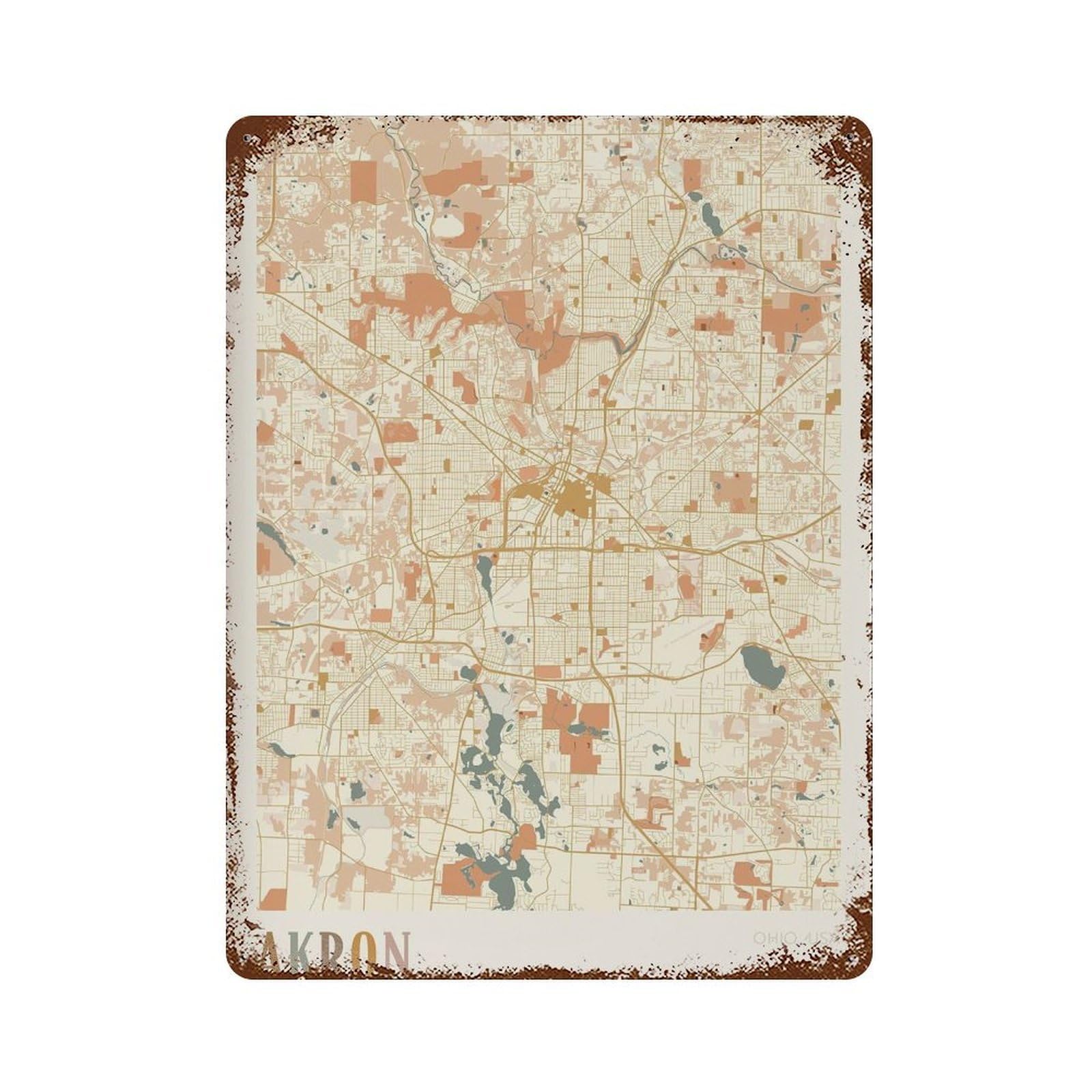 xiaoxiaoshen Akron Map Ohio Travel Gift Boho Decor (2) Wall Decor Art Metal Tin Poster Modern Home Decor Art Home Bar Shop Decorations Vintage Sign 40x30cm