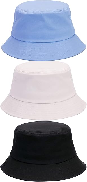 Cotiny 3 Pack Cotton Bucket Hat Summer Sun Hat UPF 50 UV Protection Sun Cap Fisherman Fishing Cap for Unisex Women Men Outdoor Sport Hiking Camping Traveling