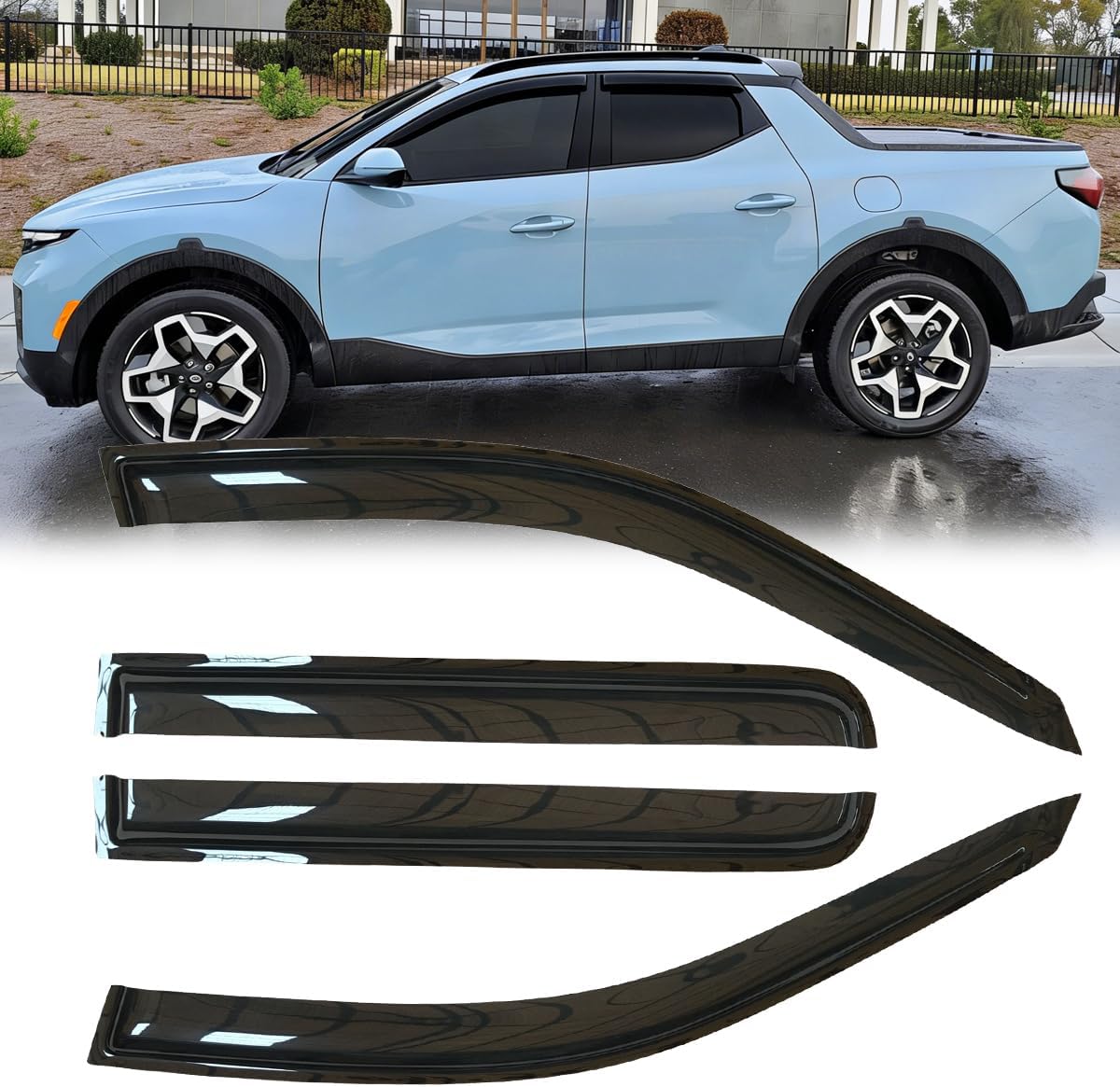 4pcs Original Outside Mount Style Window Rain Guards Shield Side Wind Deflectors Dark Smoke Nice Looking Vent Window Visors Fit for for 2022-2025 Hyundai Santa Cruz 94519