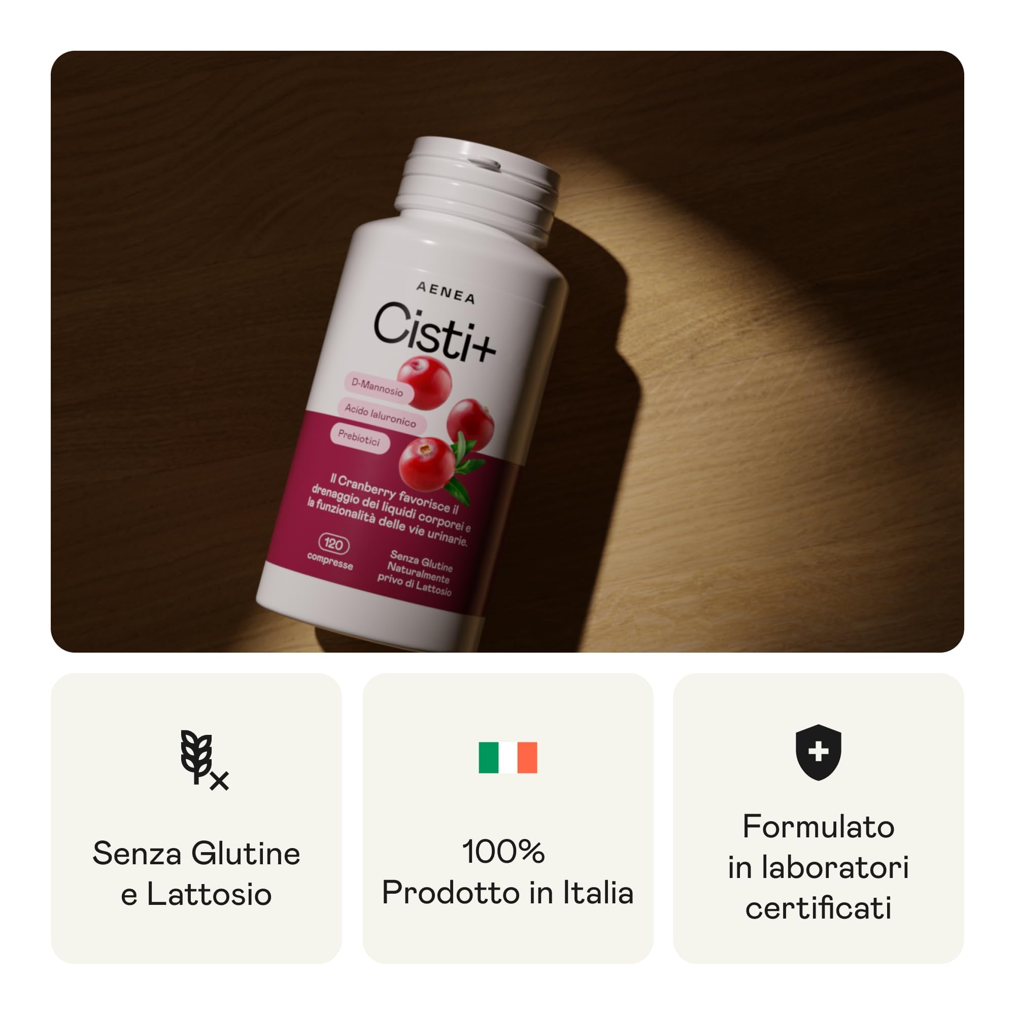 Cisti+ Integratore Cistite Donna 120cpr con D Mannosio Puro 2000mg, Mirtillo Rosso, Cranberry, Acido Ialuronico, Prebiotici per Benessere Vie Urinarie, Drenaggio Liquidi, Integratori Vie Urinarie