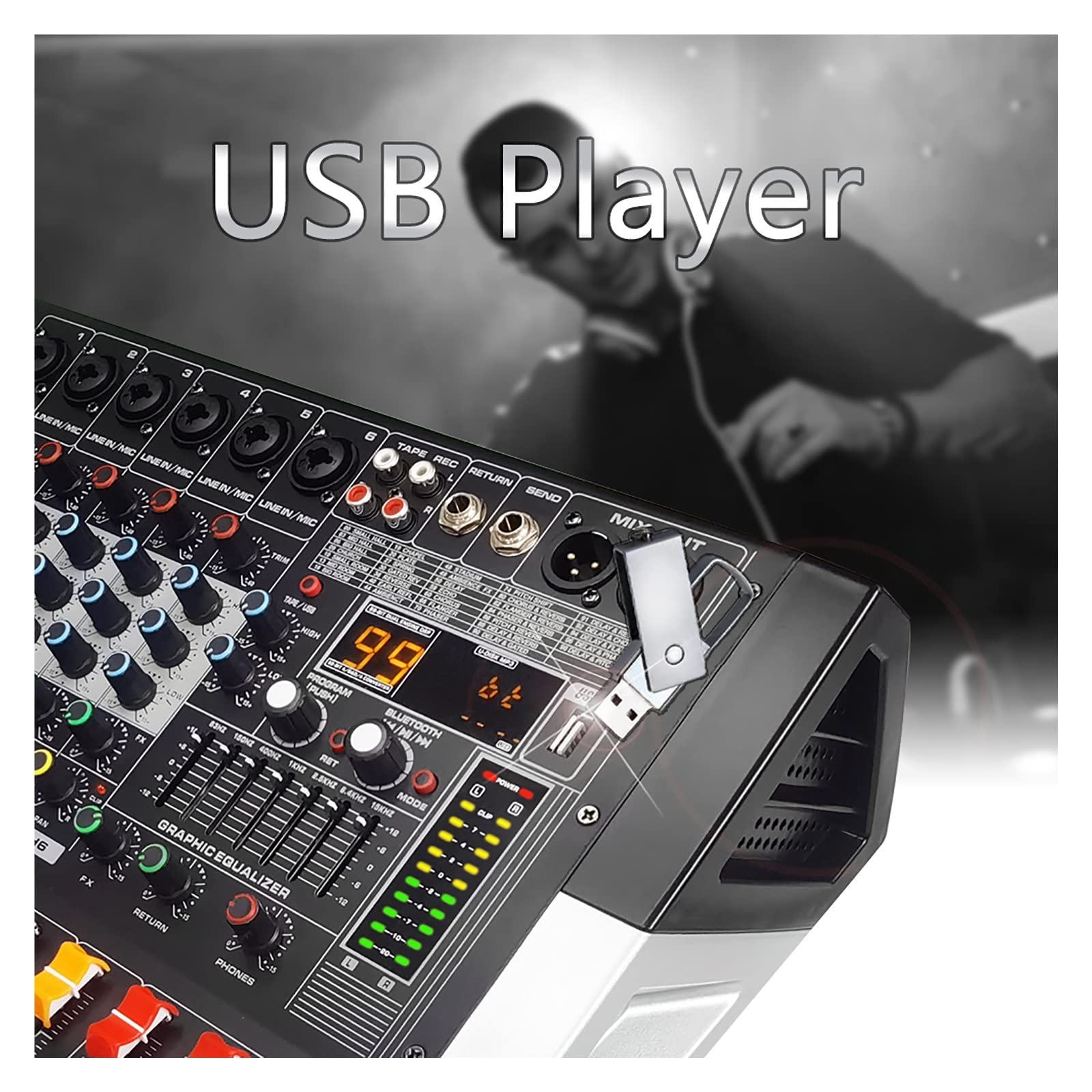 Mixer per DJ, Mixer Professionale a 8 canali Potente Mixer di equalizzazione a 7 Bande con Interruttore USB for Stage KTV