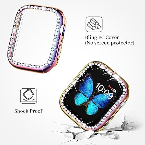 Miniatura 4 de SUPOIX Compatible con Apple Watch Band de 1.92 pulgadas + funda, correa de metal con diamantes brillantes para mujer y paquete de 2 fundas