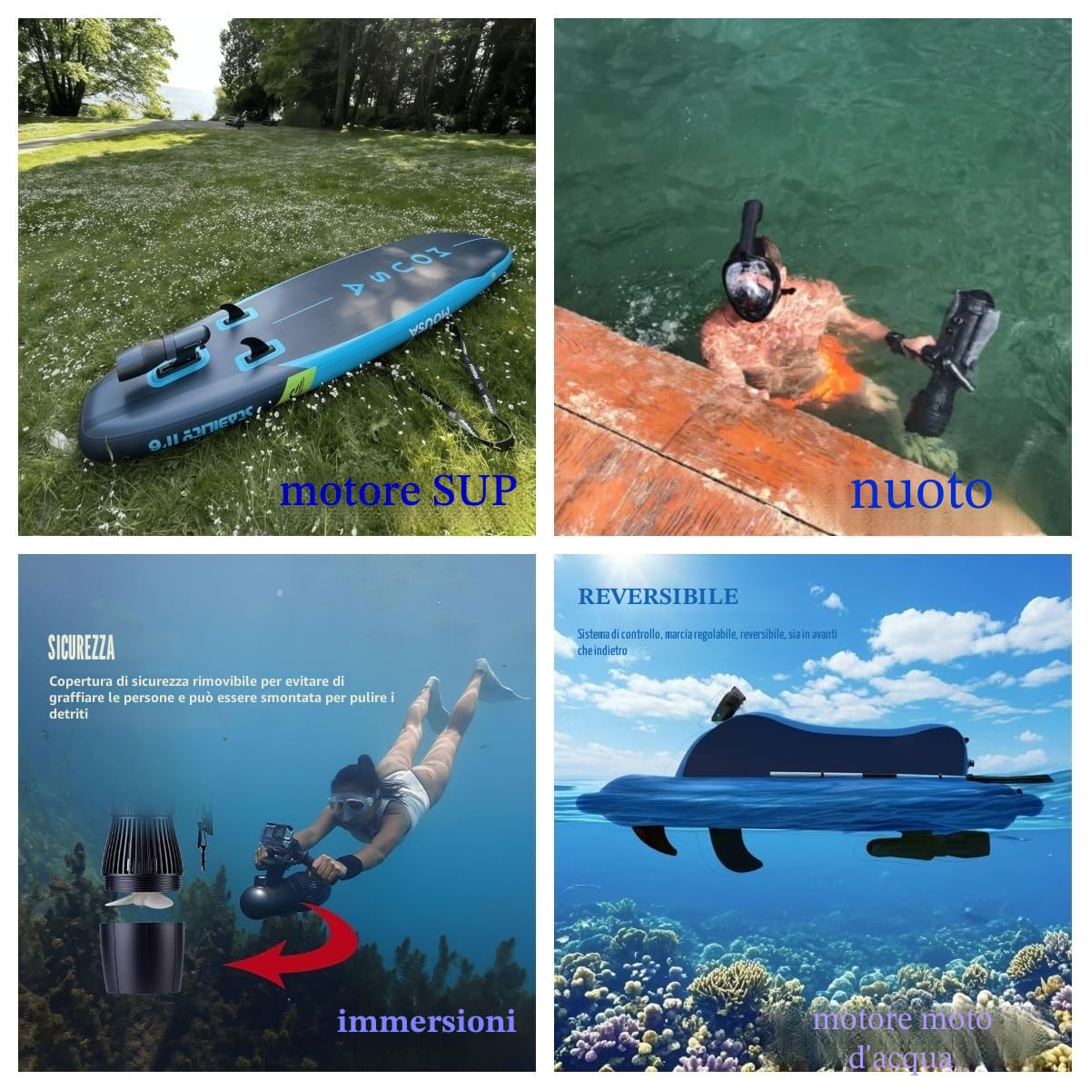 Scooter elettrico subacqueo da 500 W 50 minuti di immersione Scooter da immersione 10 km/h Accessori per tavole da paddle SUP Motore per tavola da surf elettrica