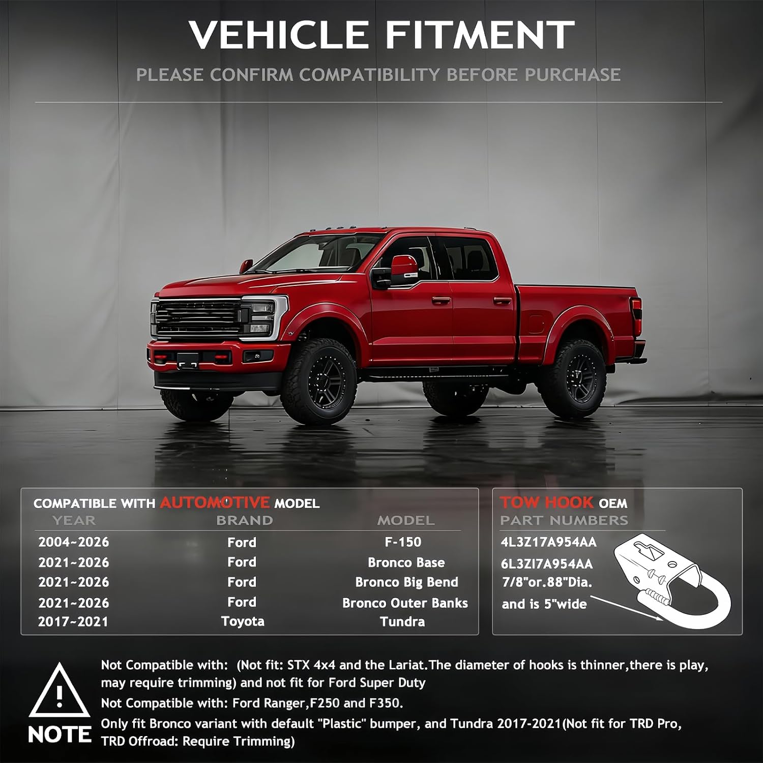 Tow Hook Covers Fits for Ford F150 2004-2026 ;Bronco Base,Big Bend,Outer Banks 2021-2026; for Toyota Tundra 2017-2021 | Tow Hooks for F150 Accessories | Red