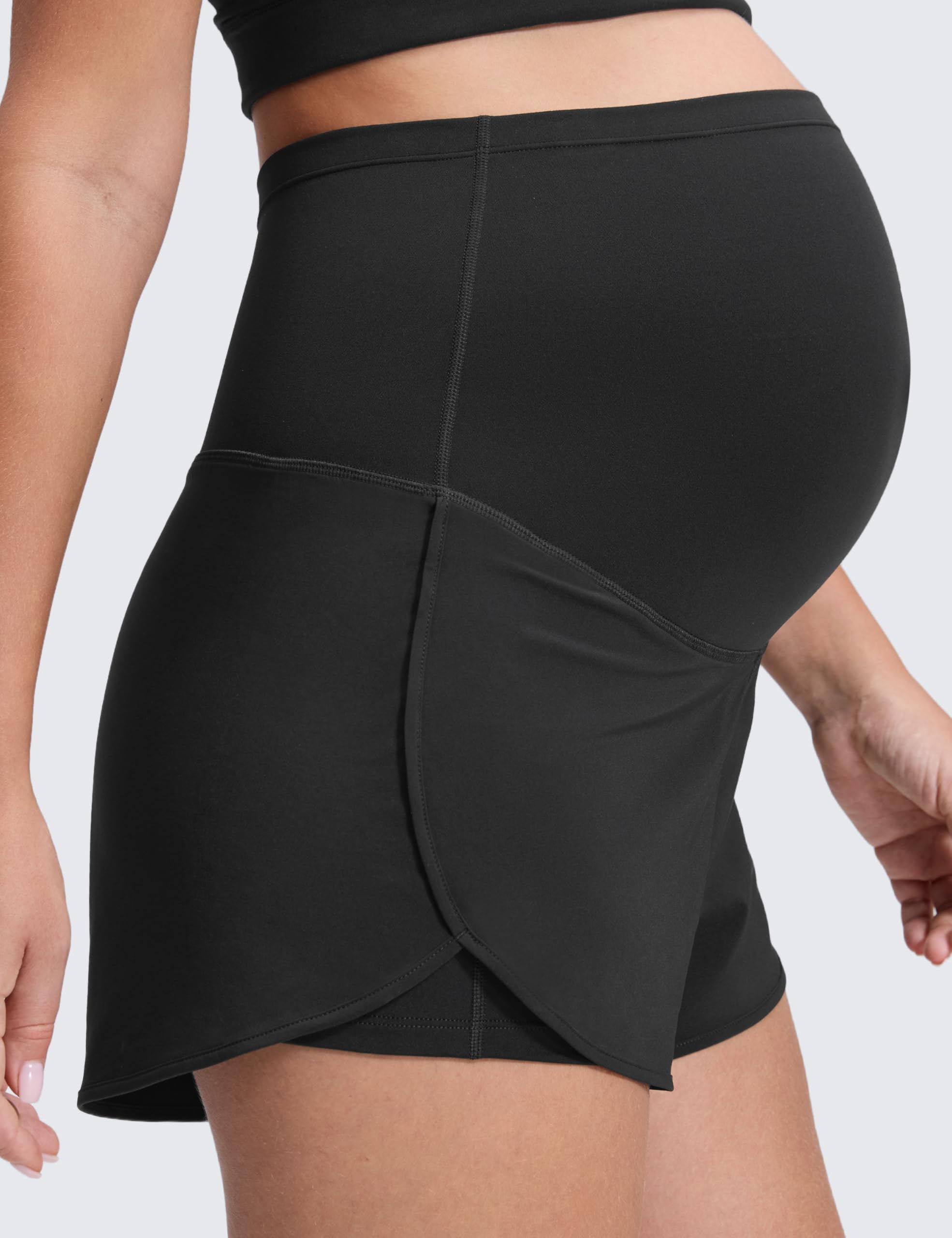 CRZ YOGA Damen 2 in 1 Mutterschaft Workout Shorts mit Tasche über Bauch Geteilter Schlitz Athletic Running Lässig - 8 cm