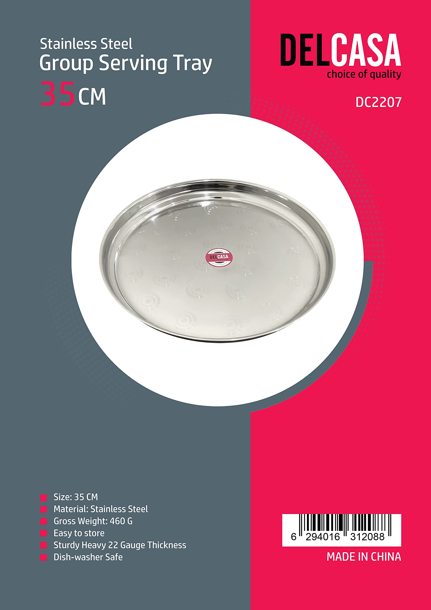 Delcasa 35cm Stainless Steel Round Serving Tray- Round Quarter Plate | Dishwasher Safe | Thali For Multi-Purpose | Ideal For Home, Hostel. Hotel & Restaurants, Dinnerware Plate, Khumcha Thali