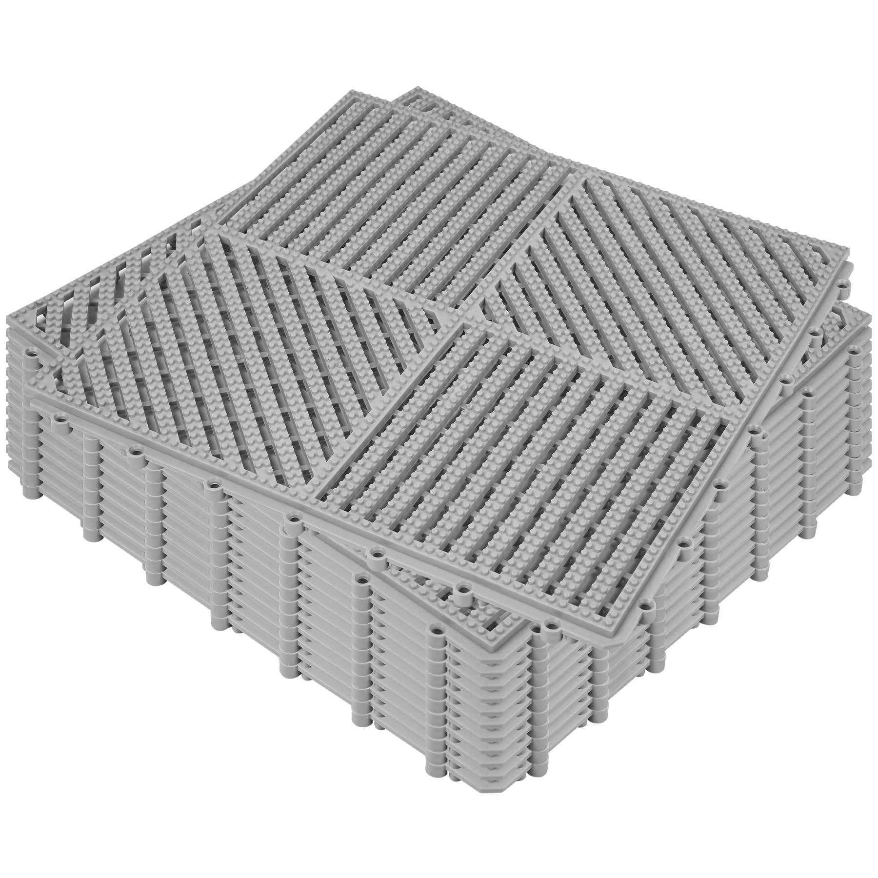 ToLanbbt Modular Interlocking Cushion 12P 11.8" x 11.8" Interlocking Rubber Floor Drain Holes Non-Slip Splicing Drainage Mats for Deck, Shower, Kitchen, Drain Pool, Sauna Bath (Grey, 2 Rows Dots)