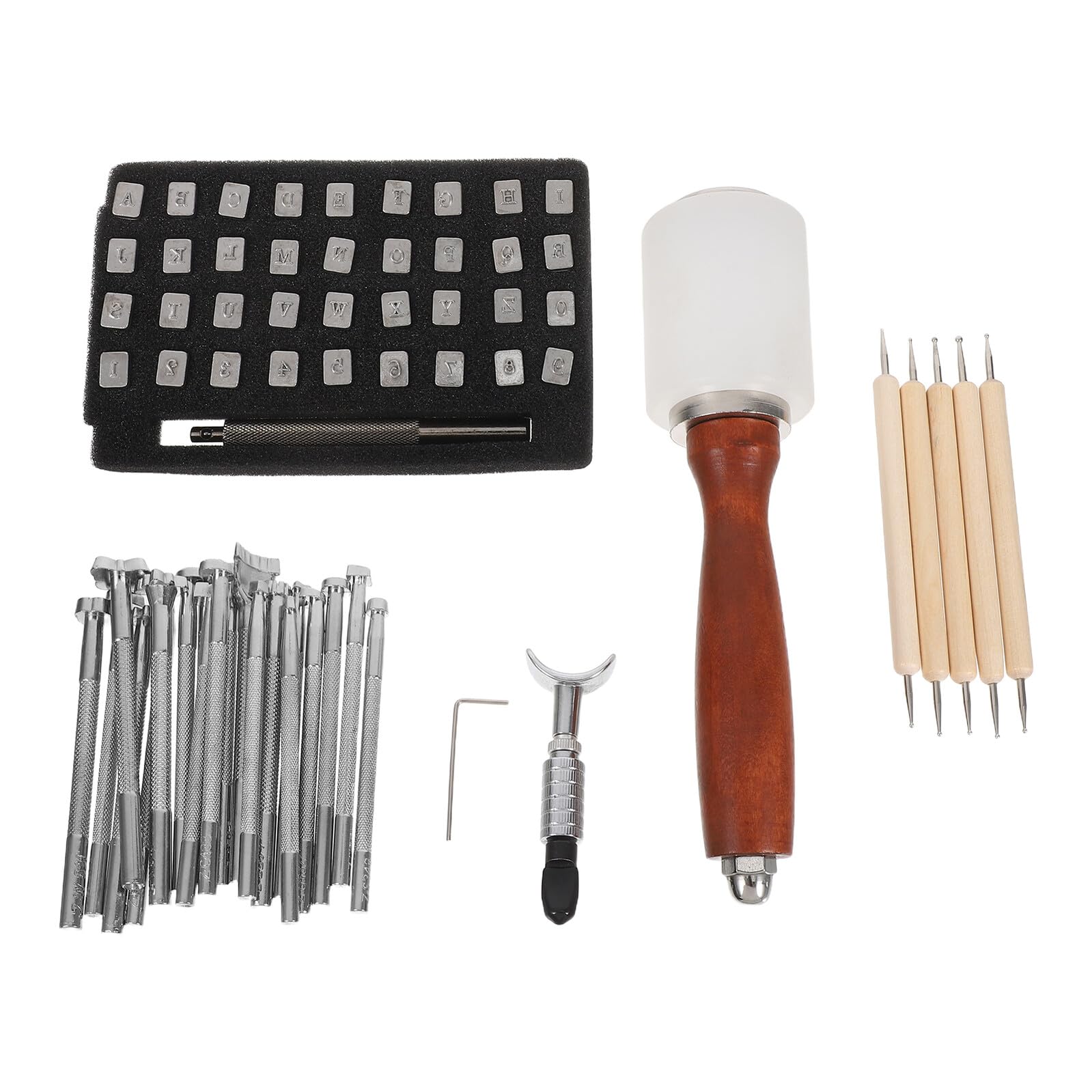 SHINEOFI Kit de Herramientas para Repujado Cuero con Punzones de Números y Letras Acero Endurecido para Precisión Mango Ergonómico para Manualidades DIY y Proyectos Artesanales