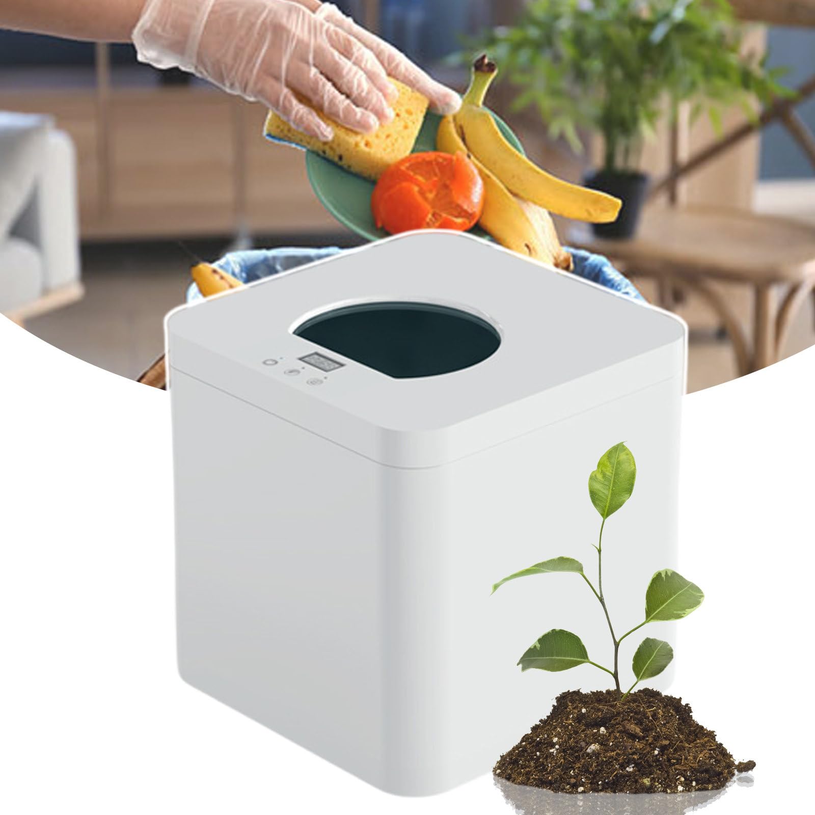 Kompostiermaschine FüR Den Innenbereich Mit Zwei Modi Und One-Touch-Start, Mit Geruchsfilter/Anti-Geruchs-Deckel, Automatische Temperatur- Und Feuchtigkeitseinstellung,110V
