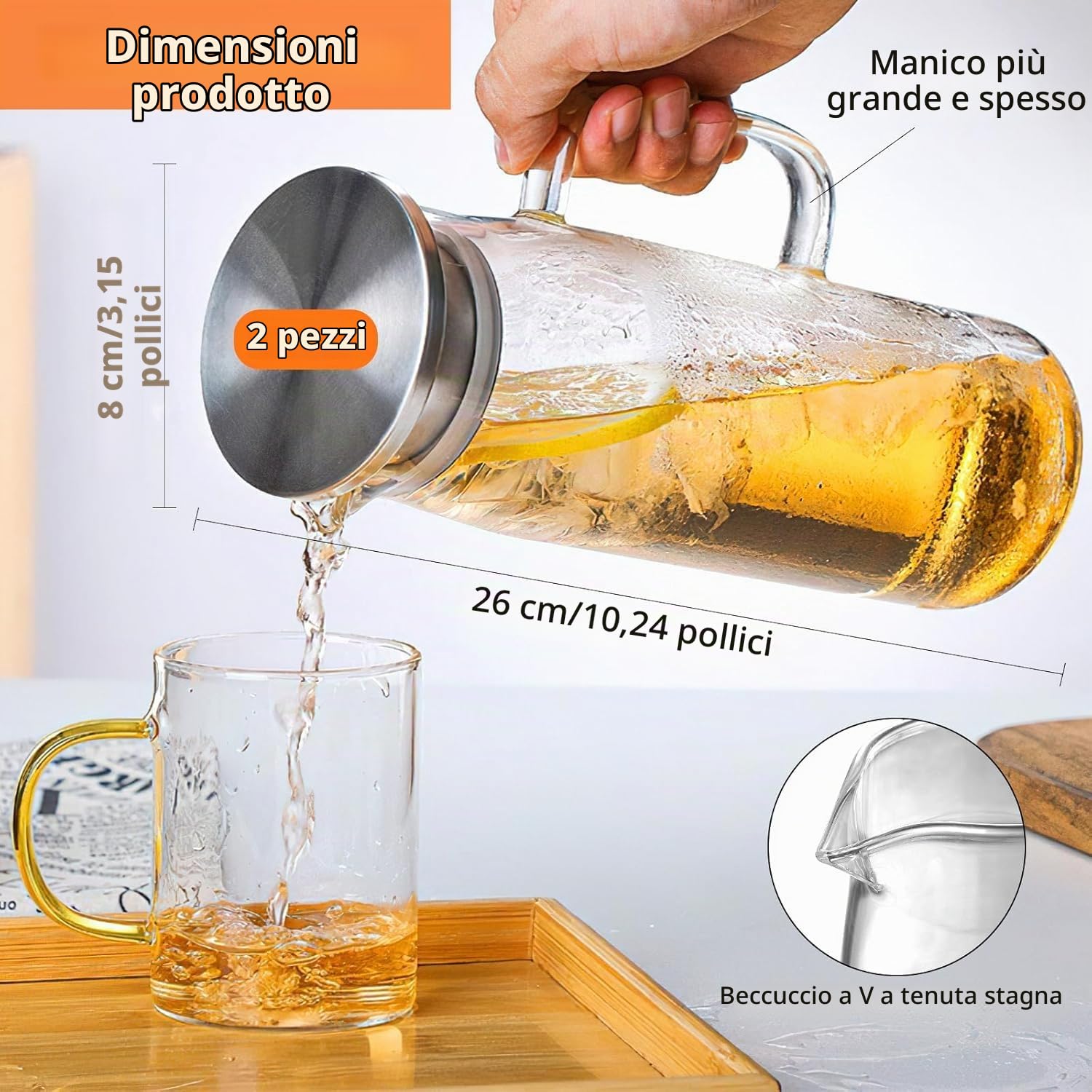 2PCS 1,5L Caraffa in Vetro Borosilicato Con Coperchio, Brocca d'Acqua Con Spazzola per Tè Ghiacciato, Acqua Calda Fredda, Succo
