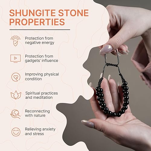 Miniatura 4 de Karelian Heritage Shungite Stone Bracelet Arachne 8 mm Round Beads Shungite Protection Bracelet Jewelry for Men and Women Adjustable Suitable