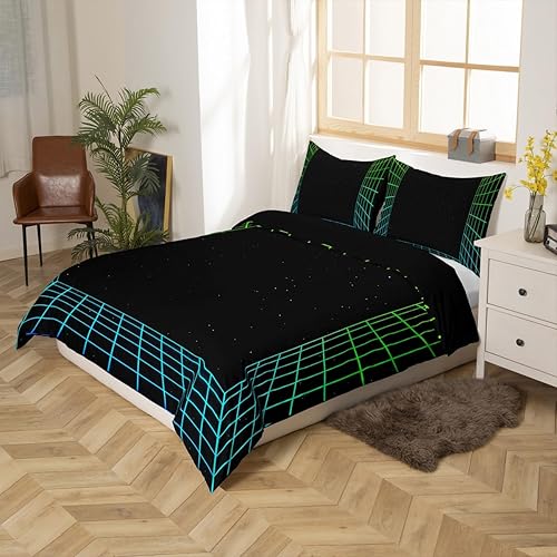 Miniatura 5 de Castle Fairy Funda de edredón de geometría moderna, tamaño Queen, funda de edredón verde y azul con 2 fundas de almohada para adolescentes y