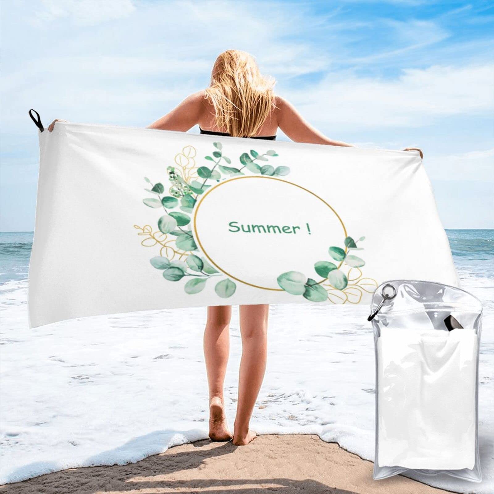 Lawenp Summer Wreath Microfiber Beach Towel Adults Large Quick Drying Bath Towel Travel Towels with Pouch 31.5"x63"
