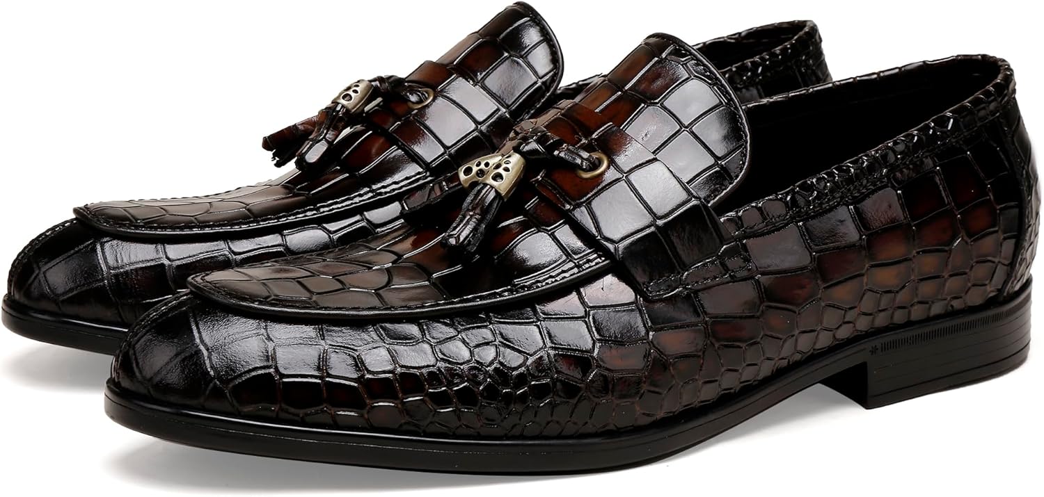 Formal Dress Shoes for Mens, Premium Crocodile Printed Mens Leather Slip on Dress Shoes, Party Wedding Shoes Bit Loafer - Image 5