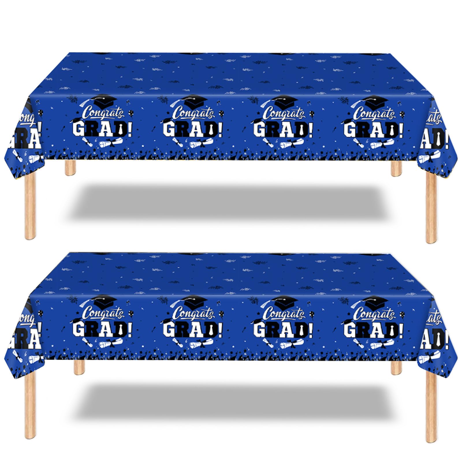 2 Pcs Graduation Party Tablecloths for the Class of 2026 - Blue Congrats Grad Table Cloth Waterproof Plastic Table Cover for Class of 2026 Party Table Decoration,Graduation Party Supplies
