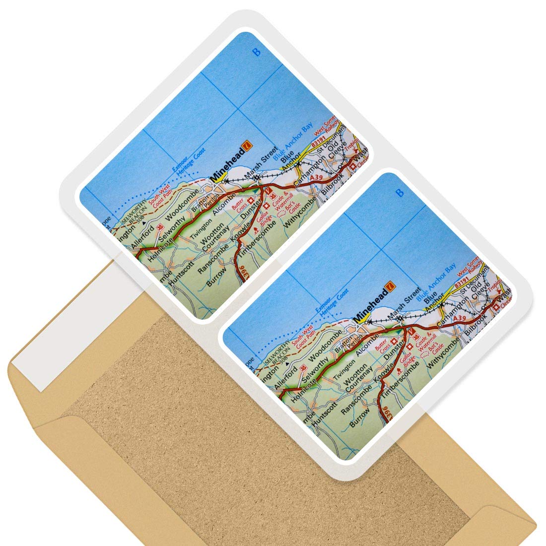Rectangle Stickers (Set of 2) 10cm - Minehead England Holiday Map UK Decals for Laptops,Tablets,Luggage,Scrap Booking,Fridges, 45736