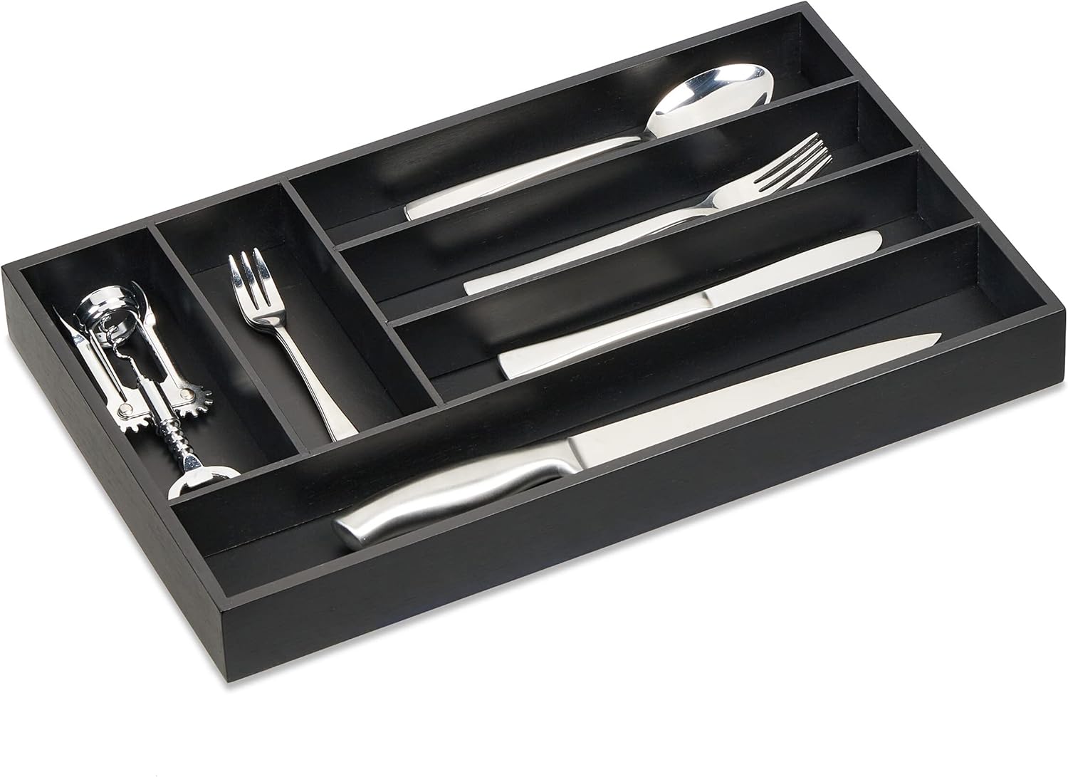 Relaxdays Bamboo Cutlery Tray, 6 Compartments, HWD 5 x 46 x 28 cm