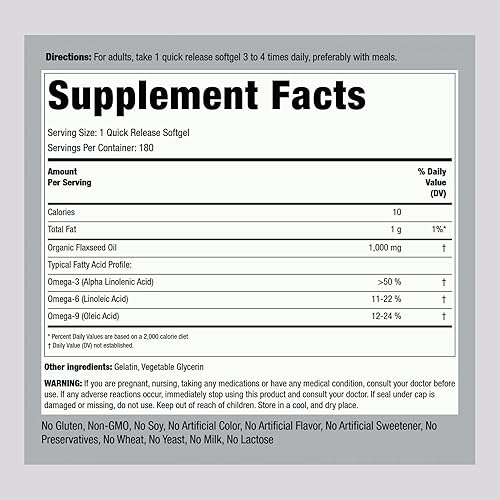 Miniatura 2 de Piping Rock Cápsulas de cápsulas blandas de aceite de linaza de 1000 mg | 180 unidades | Suplemento prensado en frío | Sin OMG, sin gluten
