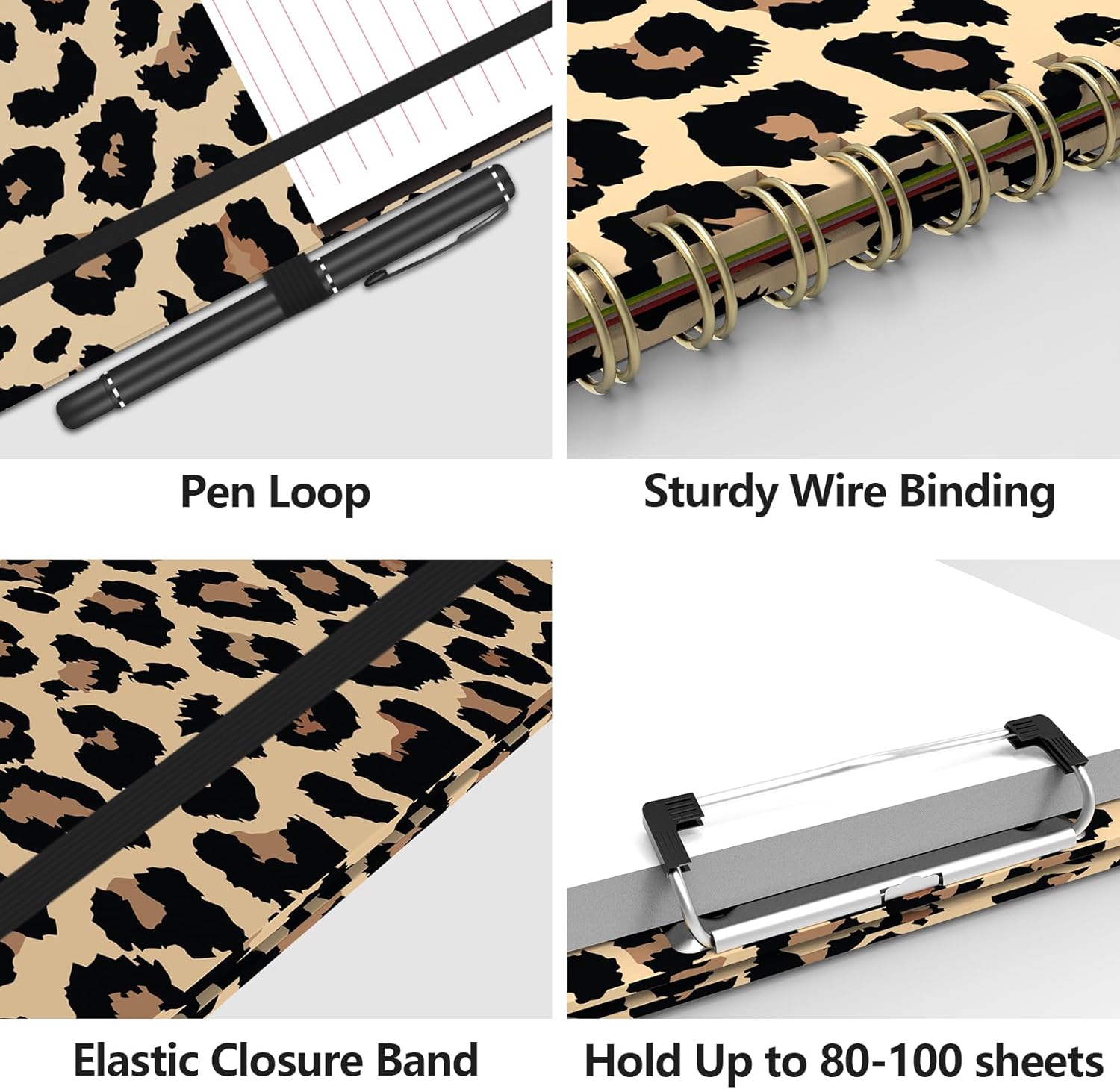 Clipboard Folio with Storage Clipboards Padfolio Notebook for Letter Size (11" x 8.5"), Clipboards with 10 Pockets and 5 Folders Nursing Teacher School Essentials (Cheetah Spots) - Image 4