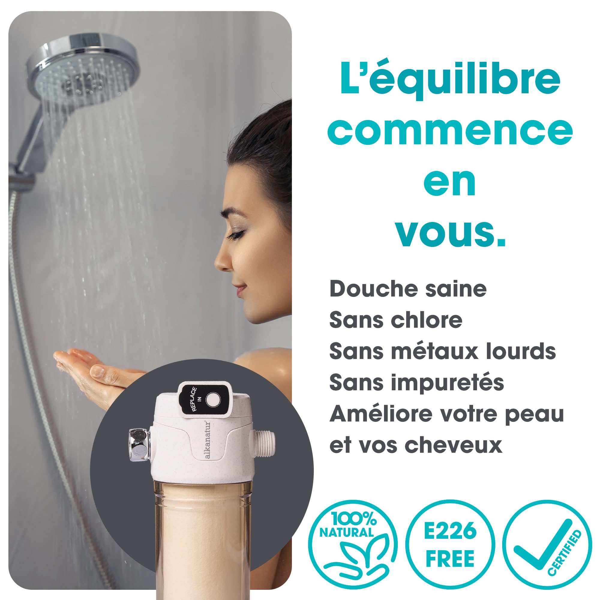 Filtre Eau Douche 50000 L Remplaçable pour Cheveux et Peau Anti Calcaire | Filtration double phase 50 000 litres charbon actif coton PP peau cheveux sensibles sans sulfate de calcium