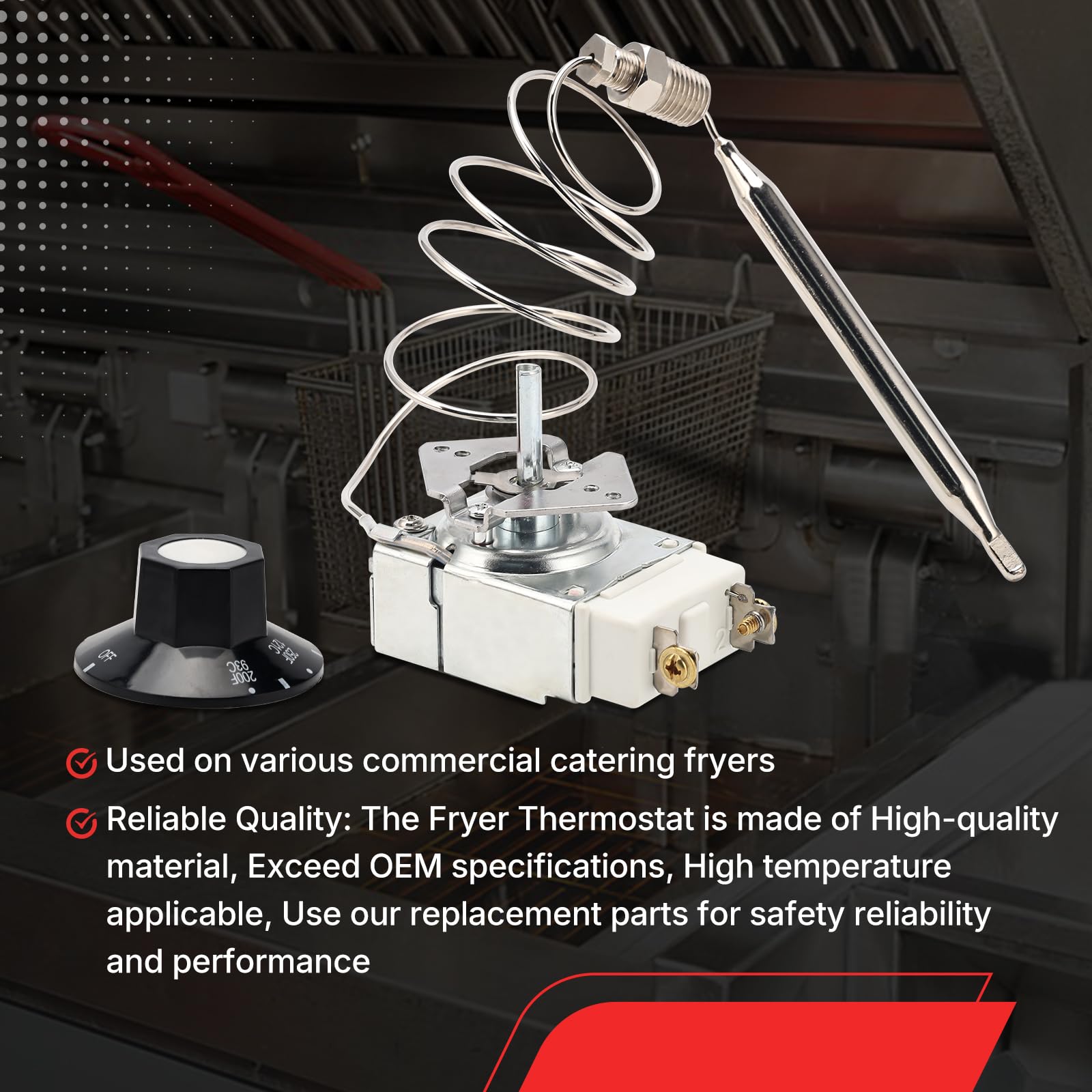 RX-1-36 Termostato para freidora de 1/4 pulgadas Mpt Stuff Box, termostato 60125401 para freidora compatible con Pitco 60125401 apto para Royal Range 3113, termostato de freidora 200-400F (plateado)