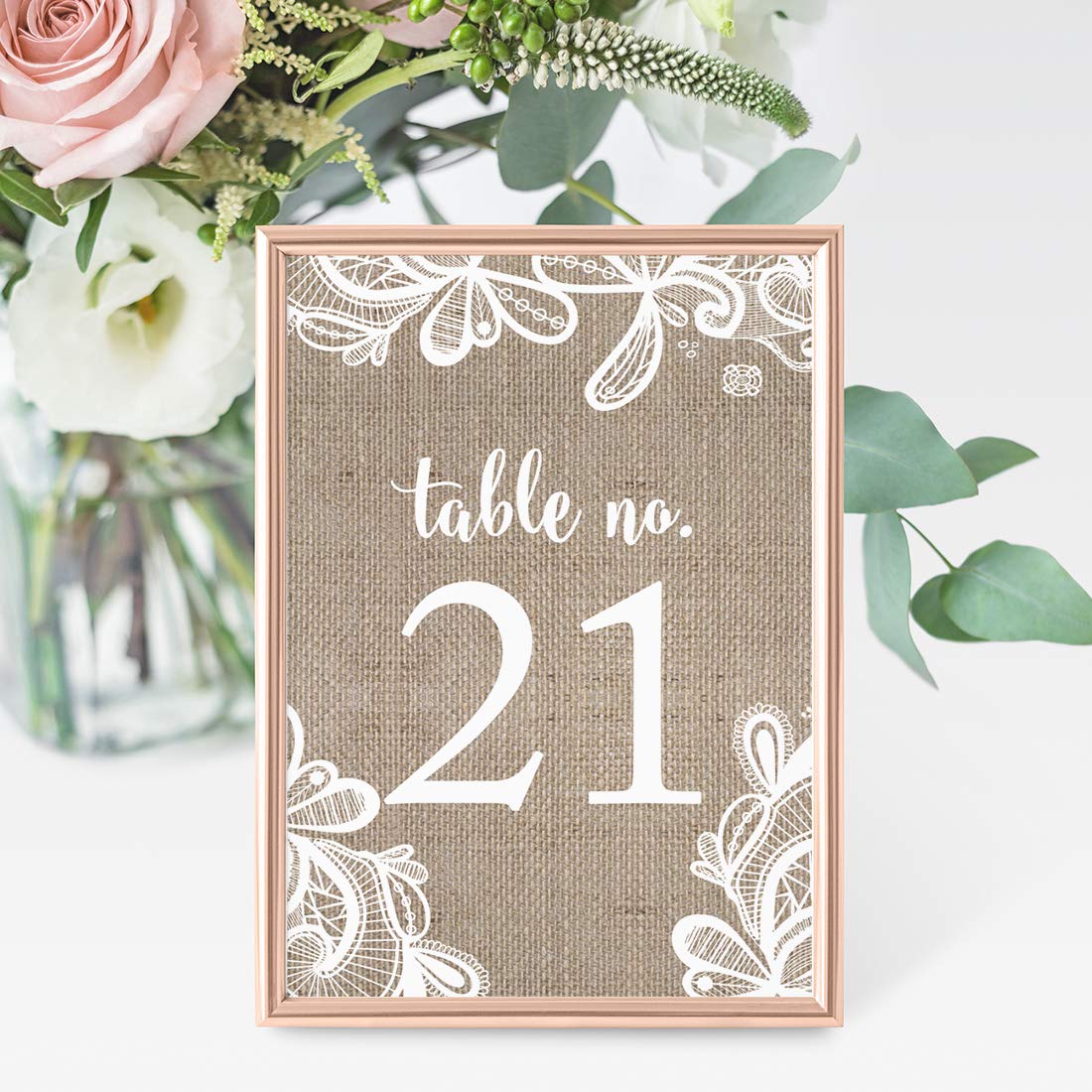 Andaz Press Burlap Lace Wedding Table Numbers 21-40, 4x6-Inches Table Number Cards For Wedding Reception Table Number For Seating Chart For Wedding Reception, Restaurant, Classroom, Boda