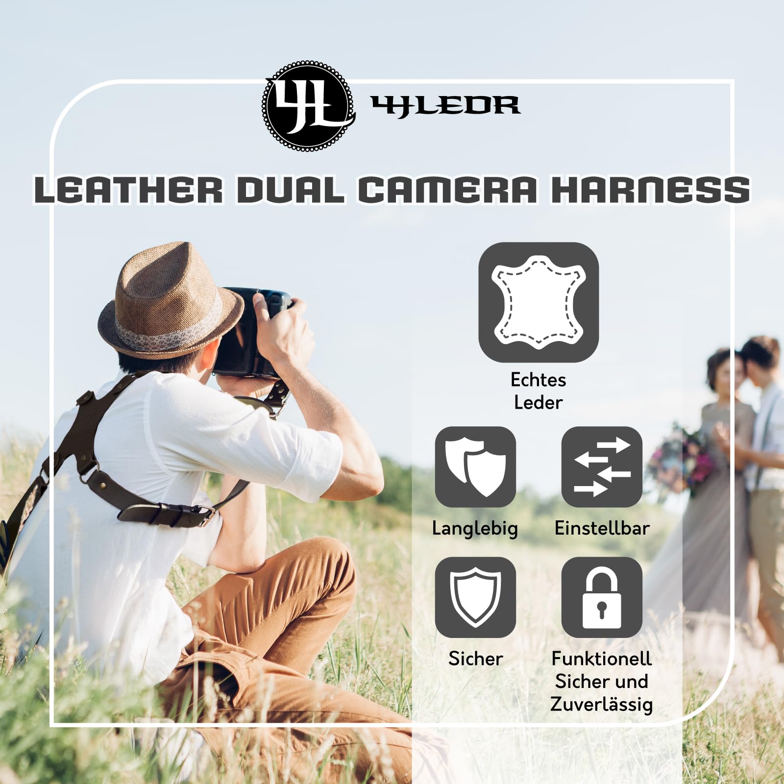 Kameragurt D1,Leder Kameragurt 2 Kameras für Fotografen | Leder Doppelschulter Kameragurt für Fotografen,für Männer und Frauen,Multi-Kamera-Ausrüstung für DSLR/SLR,Schnellverschluss