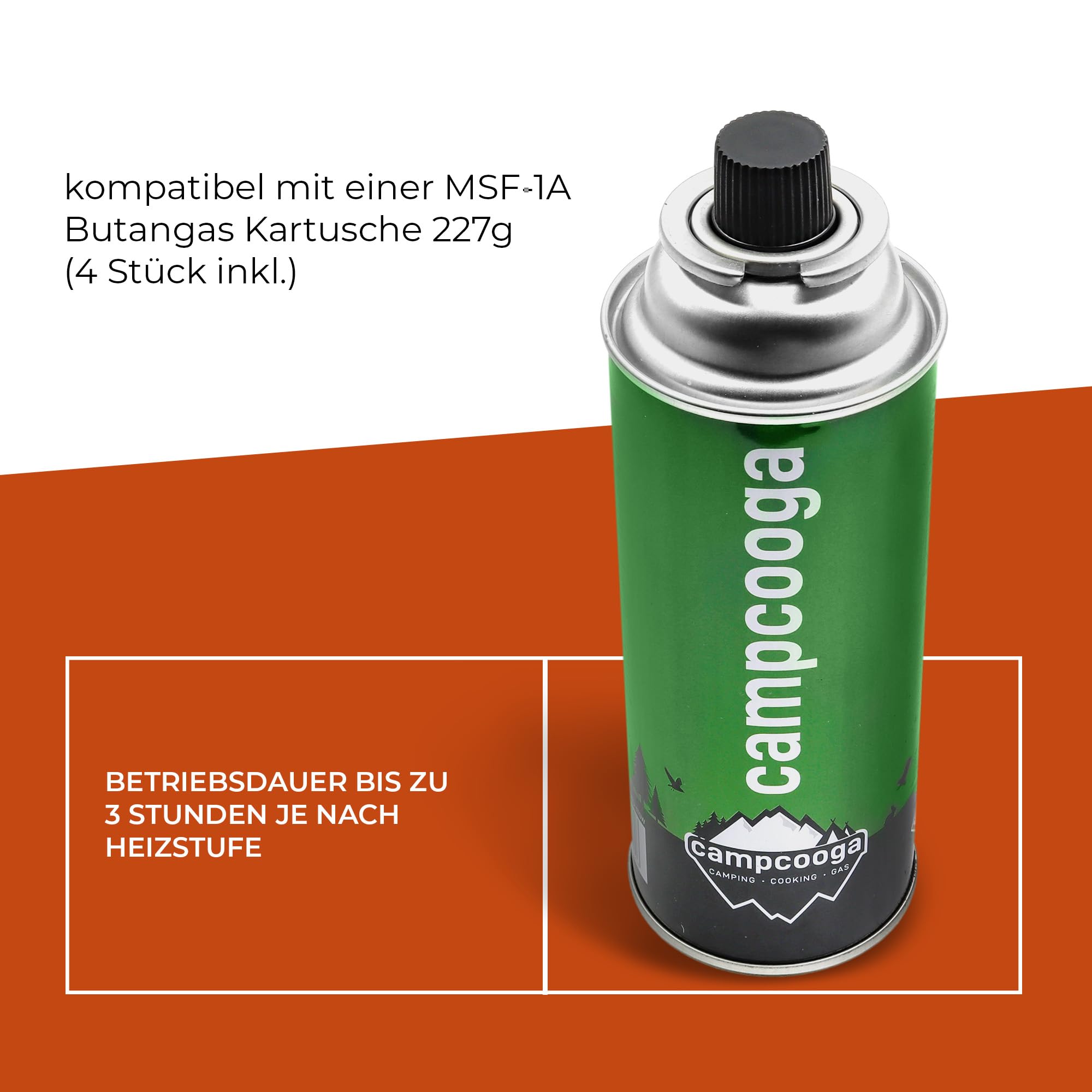 Campingheizung 1300 Watt, 2 in1 - Gasheizung & Campingkocher/Gaskartusche, Zeltheizung, Heizstrahler mit MSF-1a Gaskartuschen (Gasheizung + 4 Gaskartuschen (Butan)