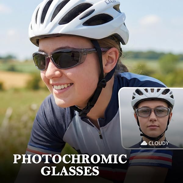 Myiaur 2er Pack Fahrradbrille Selbsttönend Damen Herren Photochrome Polarisierte Wrap-Around Sonnenbrille mit UV400 für Fahrrad Sport - 2