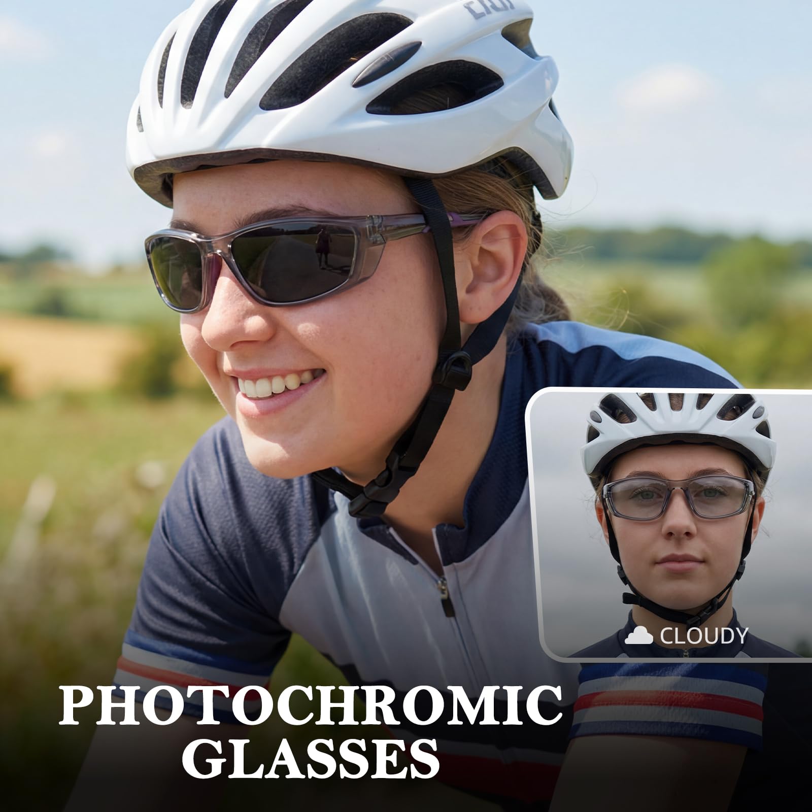 Myiaur 2er Pack Fahrradbrille Selbsttönend Damen Herren Photochrome Polarisierte Wrap-Around Sonnenbrille mit UV400 für Fahrrad Sport - 3