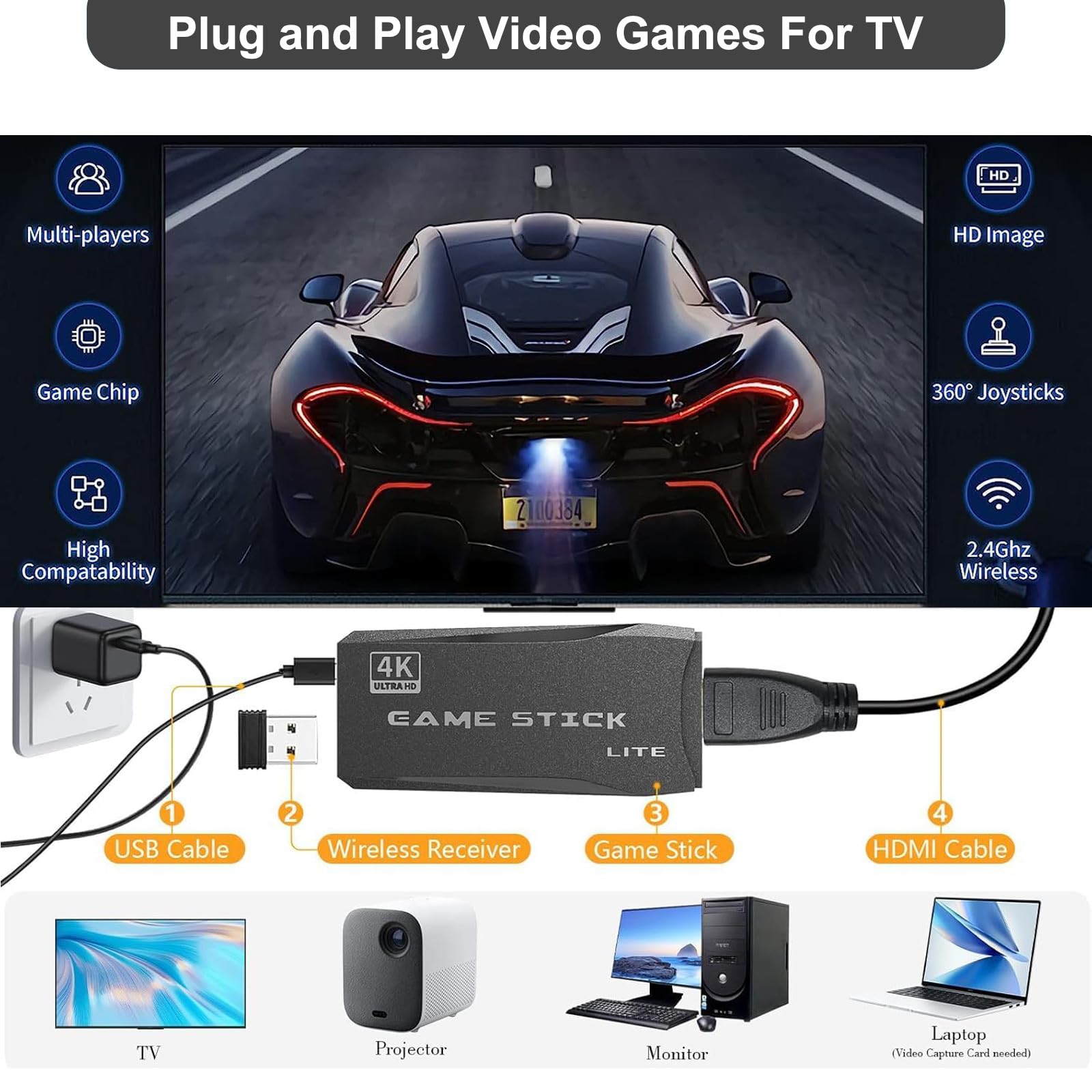 | レトロゲームコンソールスティック、4K HDMI出力 | レトロゲームコンソールスティック、4K HDMI出力