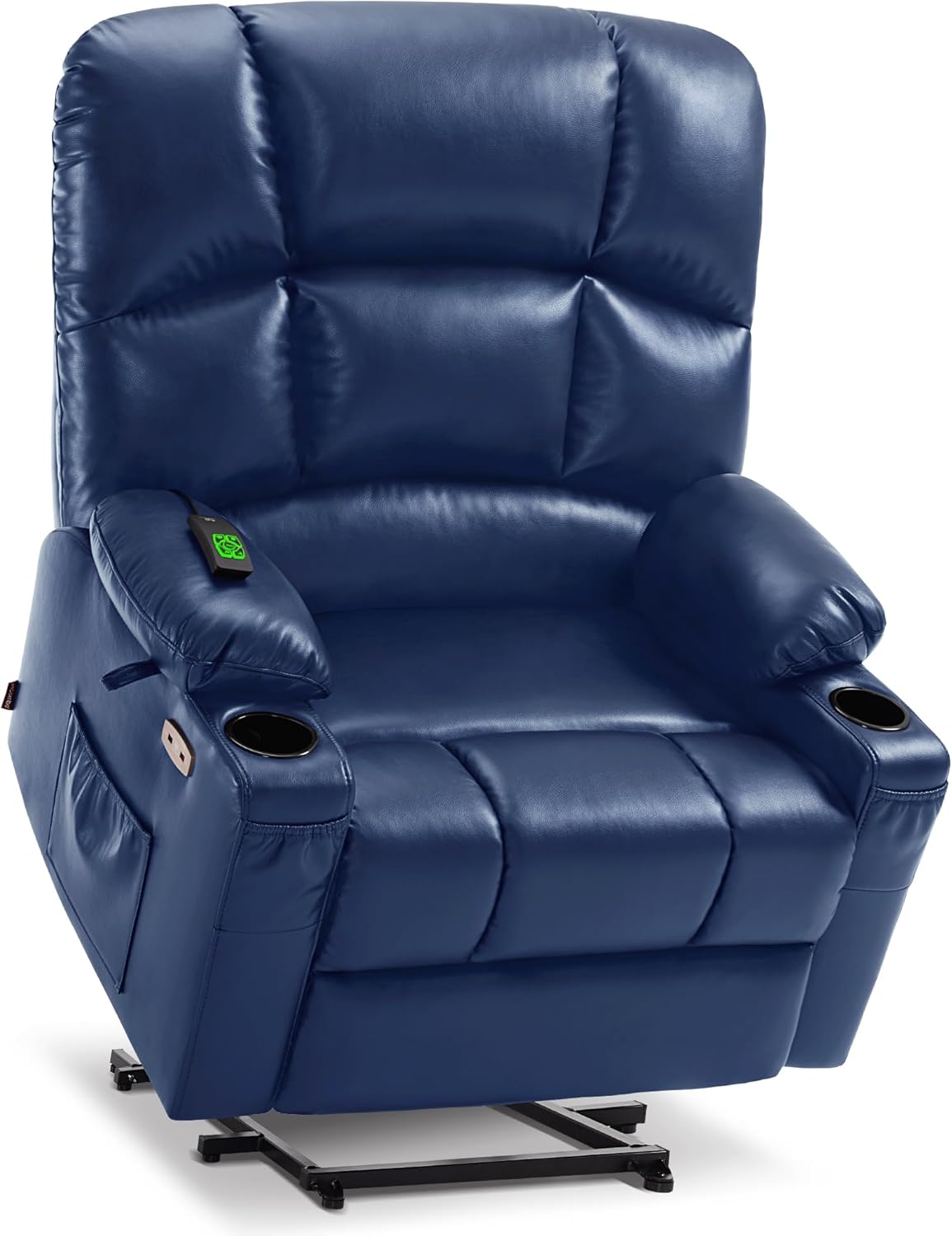 MCombo Large-Wide Lay Flat Dual Motor Power Lift Recliner Chair Sofa with Massage and Heat for Big Elderly People, Infinite Position, Faux Leather R7688 (Navy Blue, Large-Wide)