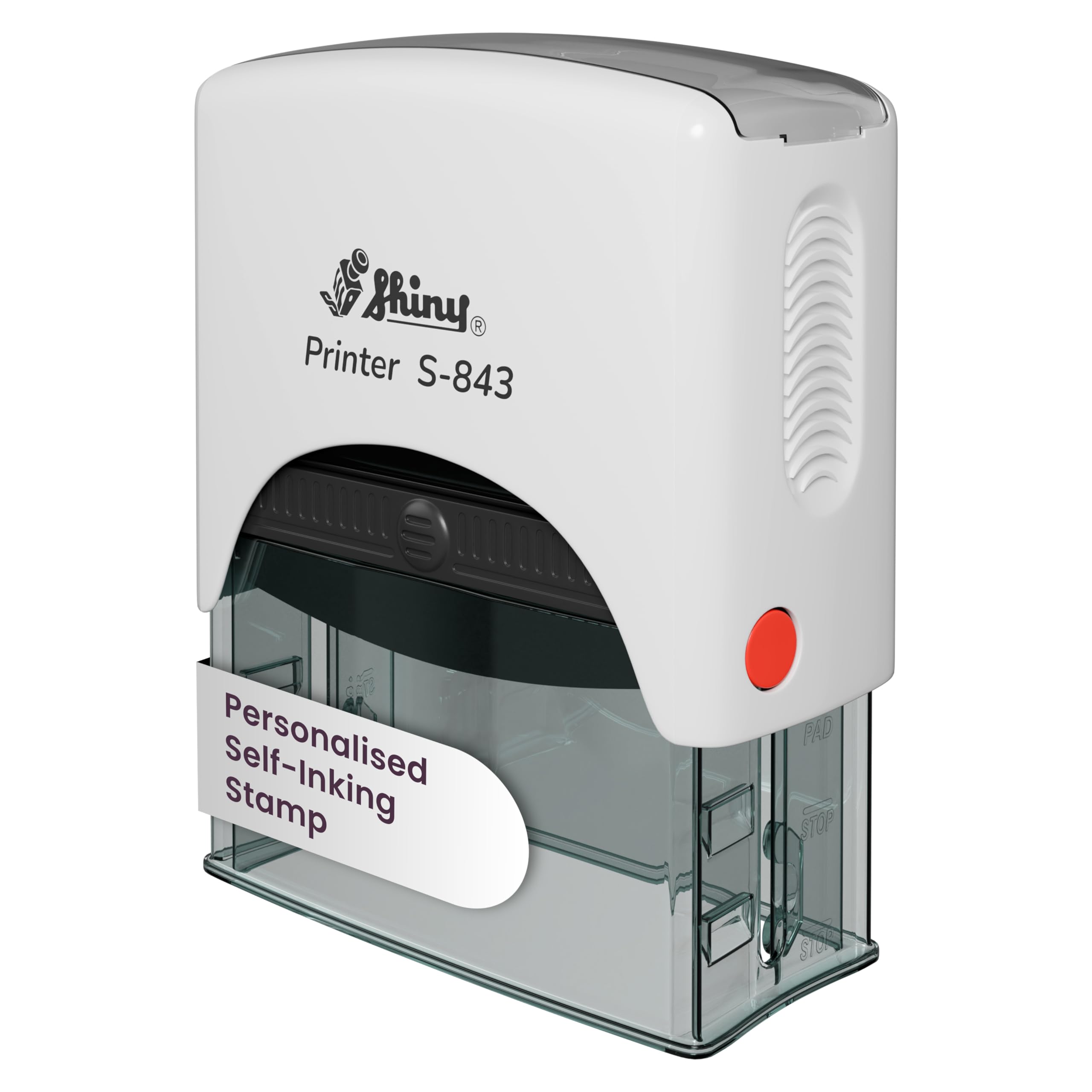 Personalised Self-Inking Stamp – Custom Name, Address or Business – Multiple Sizes & Fonts (White, 14 x 38 mm / 3 Lines) — image 1