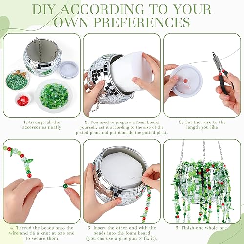 Miniatura 2 de Juego de 1260 piezas de cuentas y jardineras, kit de fabricación de plantas con cuentas de vidrio con cuerda para colgar, serie Green Nature,