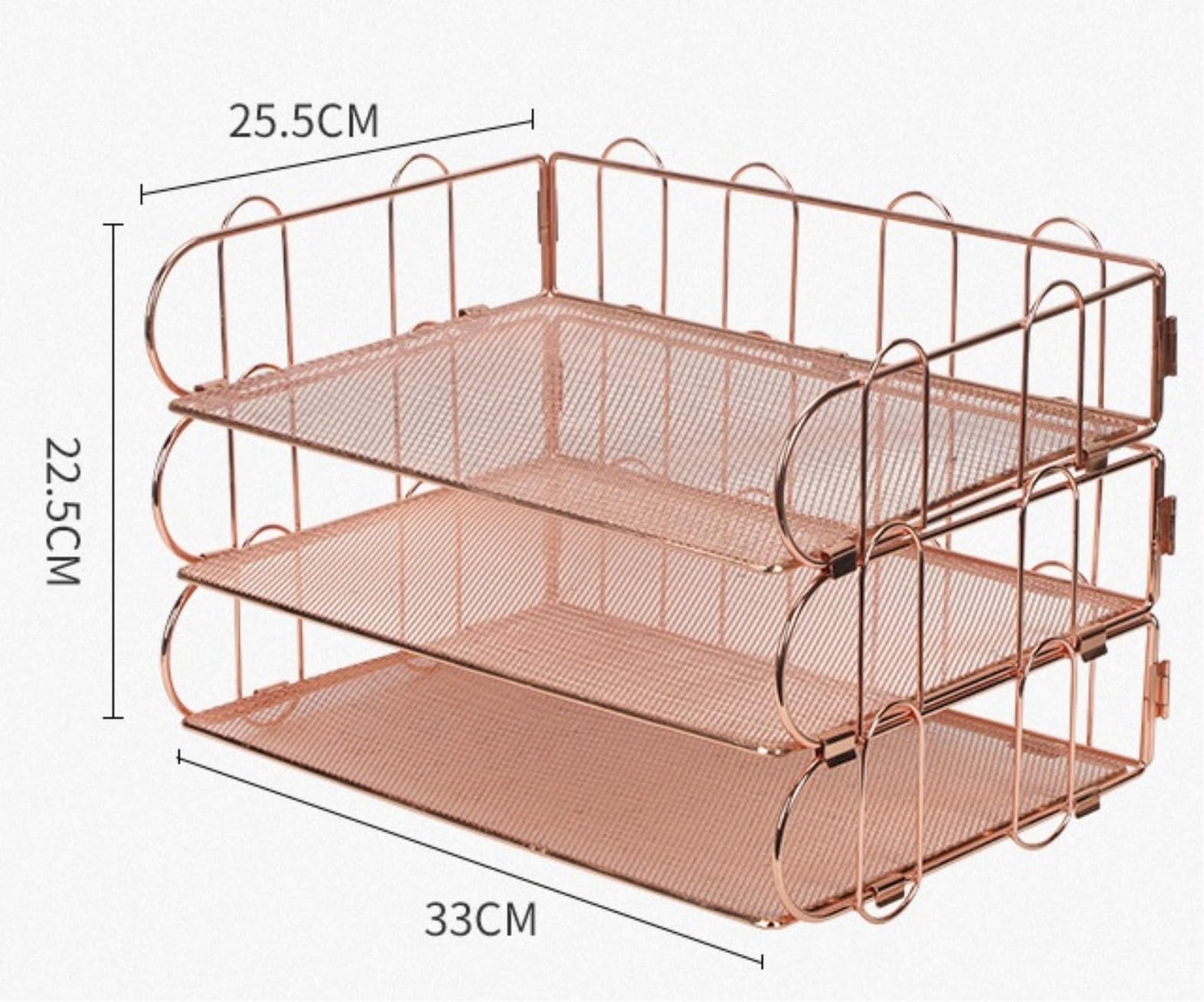 Schreibtisch-Organizer, 3-stufiger Briefablage-Papier-Organizer, Netz-Schreibtisch-Akten-Organizer für Schule, Büro, Heimbüro, Schreibtisch-Zubehör (Roségold, 33 x 25,5 x 22,5 cm)