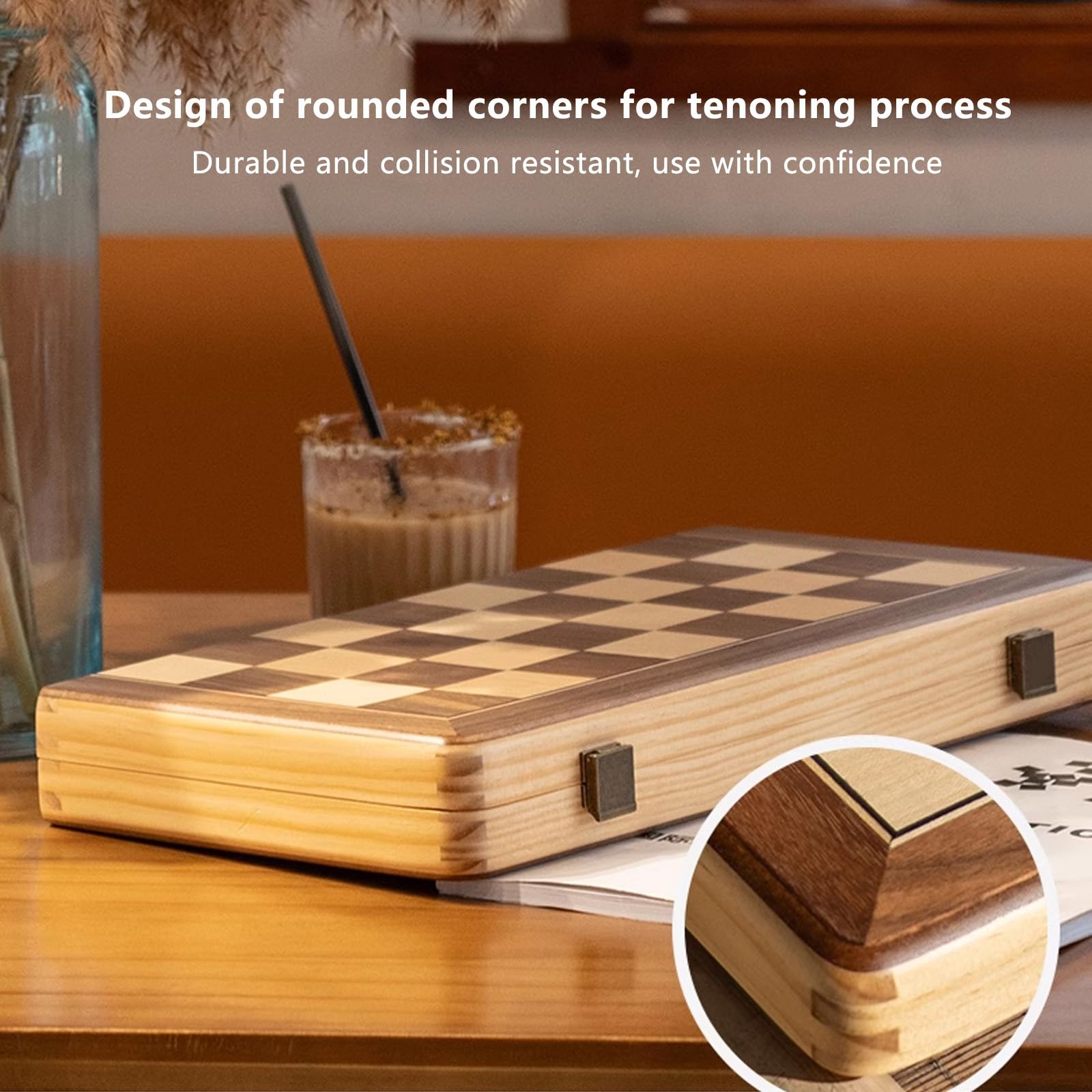 Scacchiera in Legno,15" Scacchiera Portatile con Slot di stoccaggio degli Scacchi,Facile da trasportare, Scacchiera Magnetica in Legno per i Principianti e Adulti