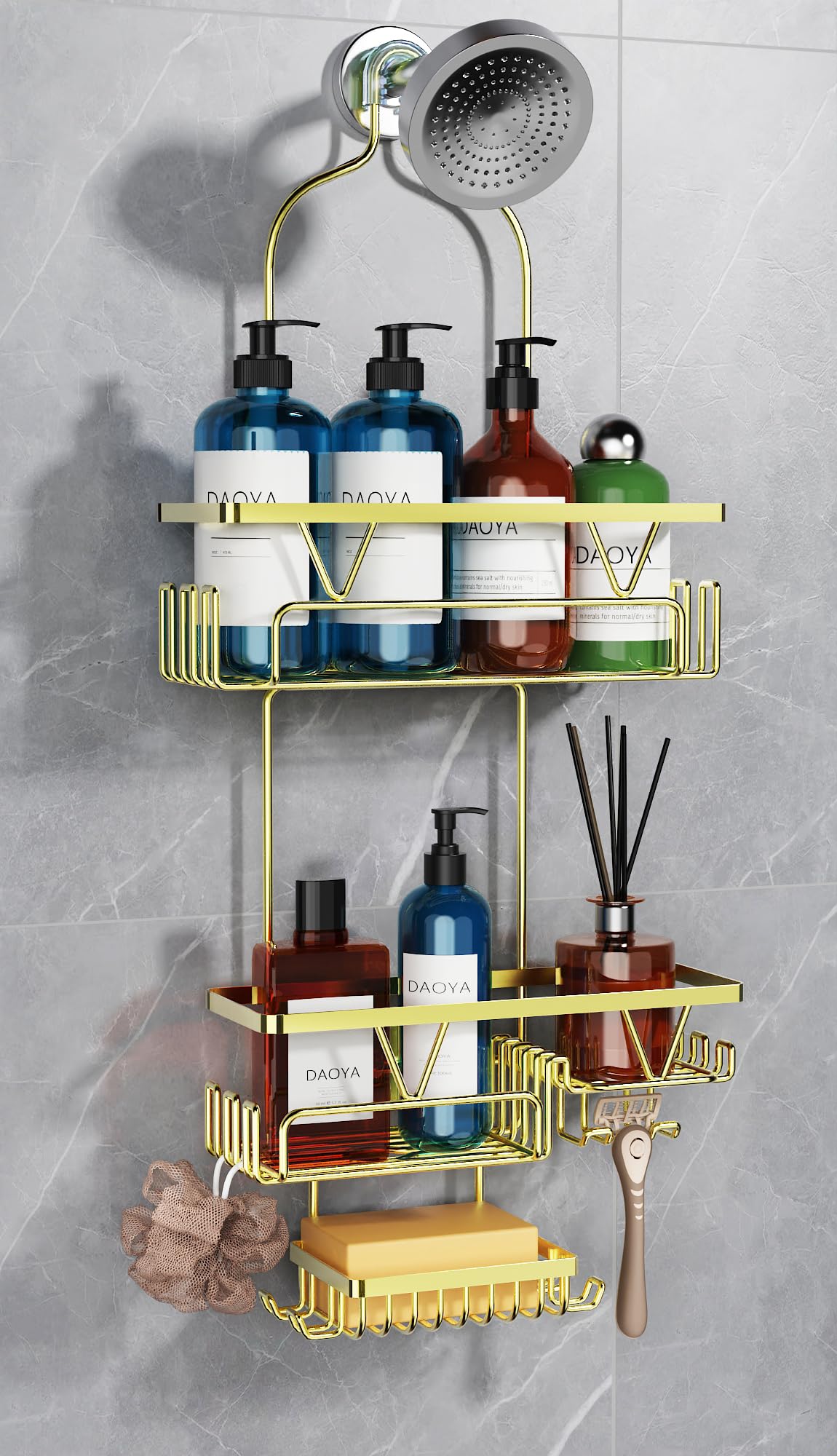 Photo 1 of DAOYA Gold Stainless Steel Shower Caddy with 2 Baskets & Soap Holder