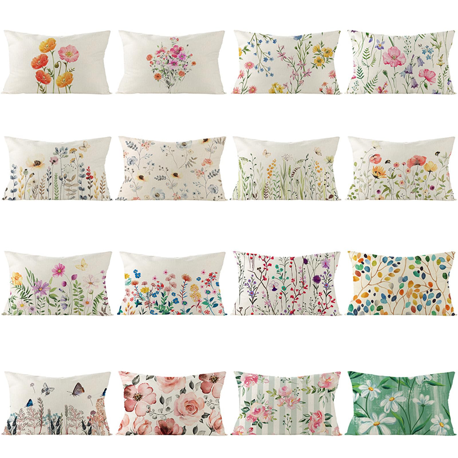 CXMEIFLY Frühlingsblumen-Kissenbezüge 2er-Set – 30x50 Cm, Vintage Salbeigrün, Polyester-Leinen, Mit Reißverschluss