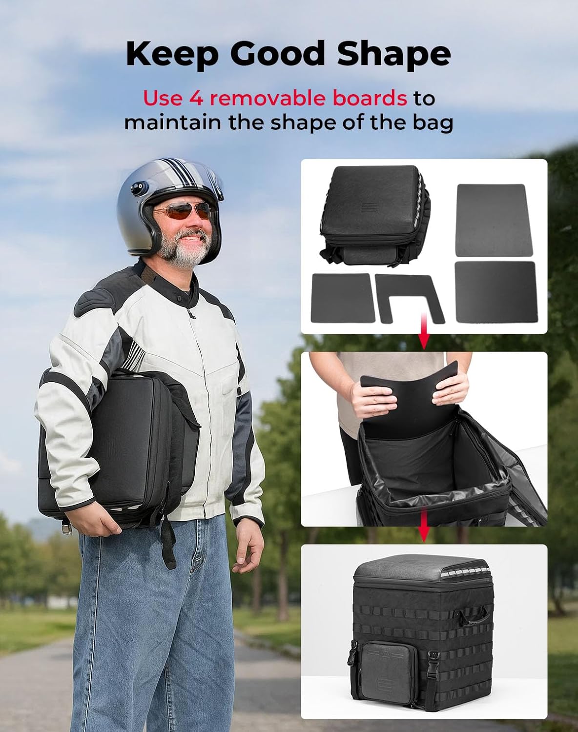 KEMIMOTO Folding Motorcycle Sissy Bar Tail Bag with Quick Access Window Expandable 53-60L Backrest Travel Luggage Helmet Bag for Touring Adventures Road King Road Glide Street Glide Softail Dyna