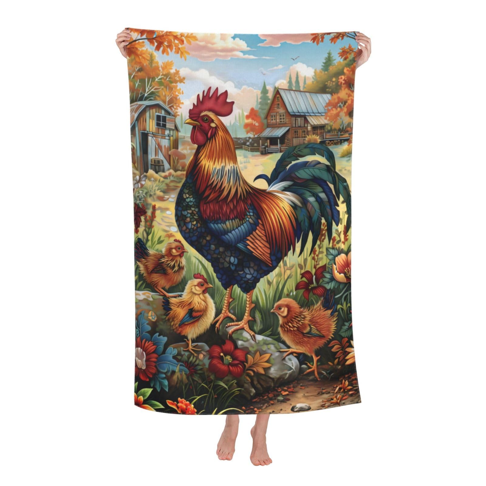 HLBSDM Farm Rooster Beach Towel 31inx51in Chicken Sand Free Microfiber Bath Towel Ultra Soft Quick Dry Pool Towel Absorbent Towel Lightweight Towel for Swimming Bathroom Decor