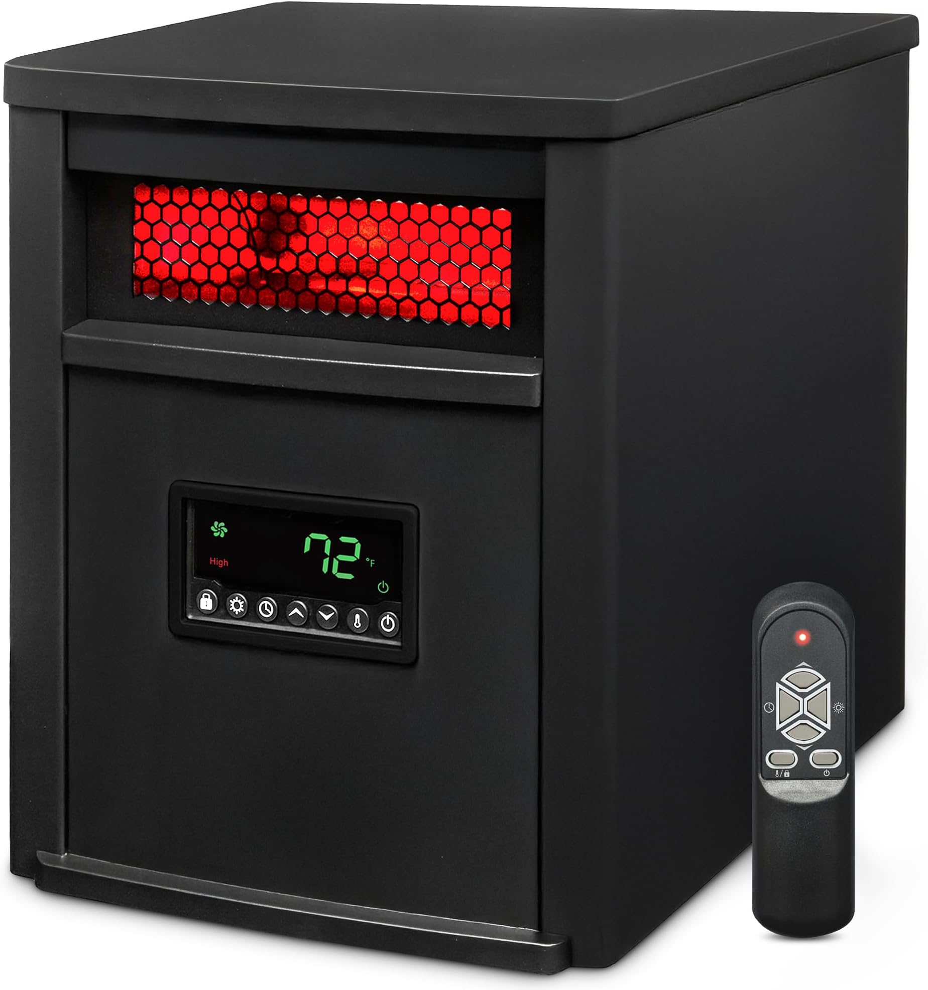 LIFE SMART Infrared Quartz Space Electric Heater w/Remote & Digital Display, 1500W, Black - Portable Indoor Heating Machine for Large Rooms and Office Spaces