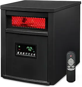 LifeSmart Infrared Quartz Space Electric Heater w/Remote & Digital Display, 1500W, Black - Portable Indoor Heating Machine for Large Rooms and Office Spaces
