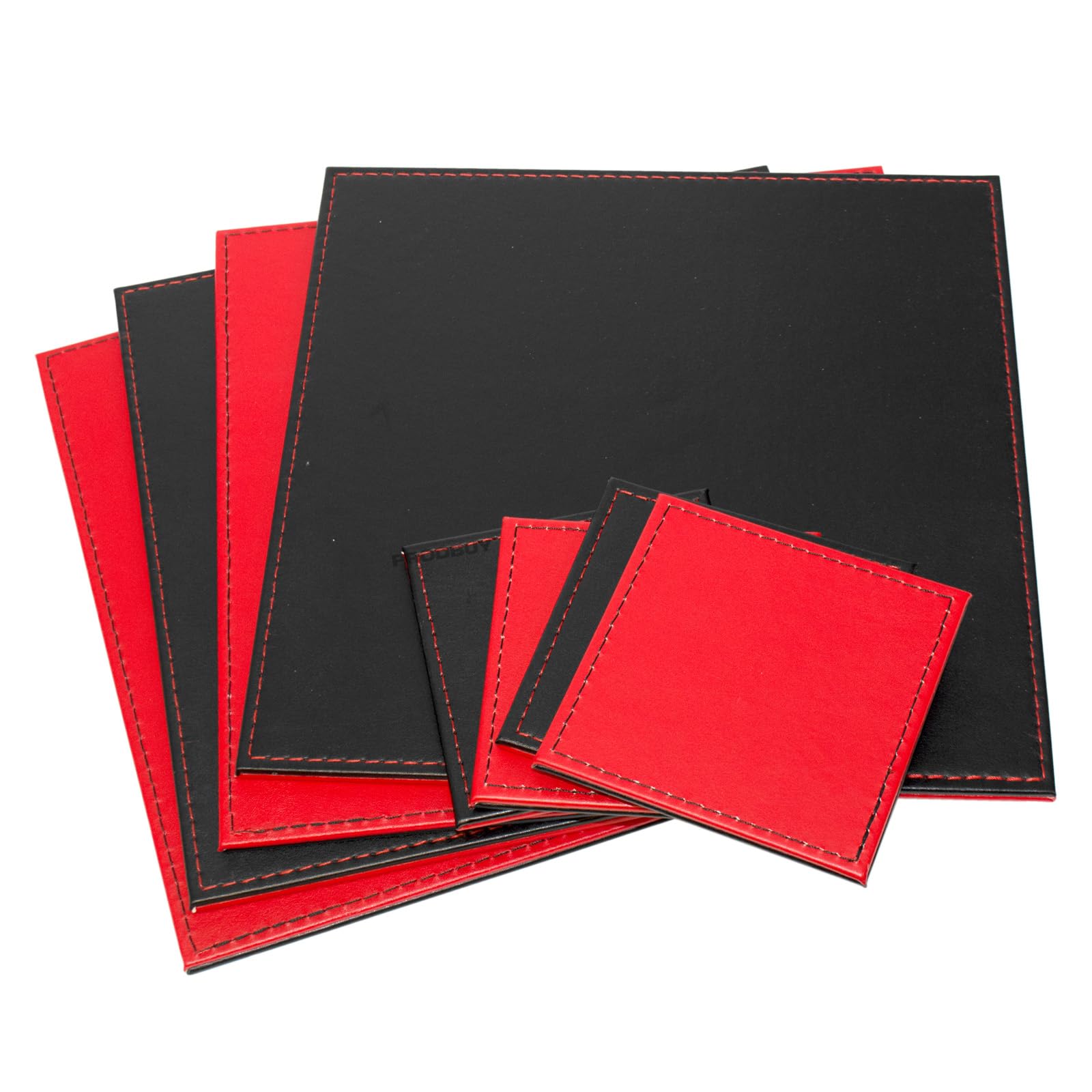 Set of 4 Reversible Black & Red Faux Leather Placemats & Coasters