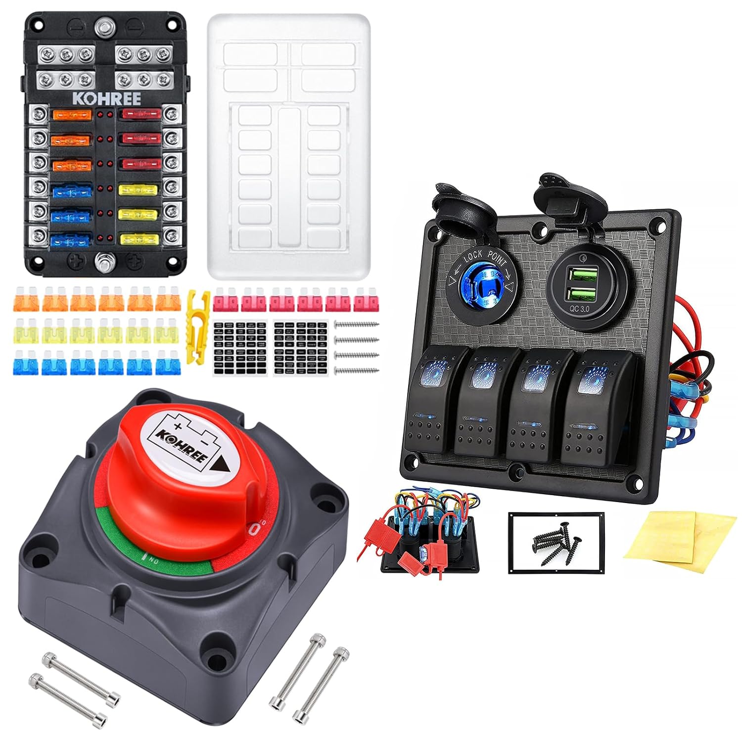 Bundle Kohree 12 Way Boat Fuse Block 12V + Kohree 4 Gang