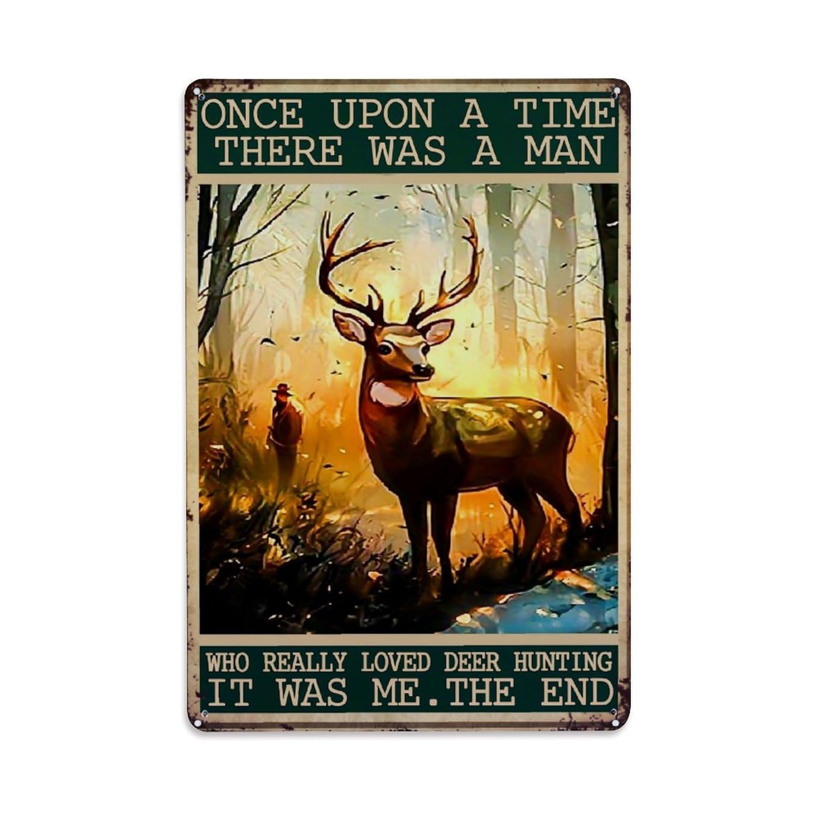 Jdfenggu Vintage Deer Hunter Forest Scene Art Retro Metal Tin Sign, Decor Art Poster For Bar, Home, Man Cave, Kitchen, Laundry Room Gift 8X12inch