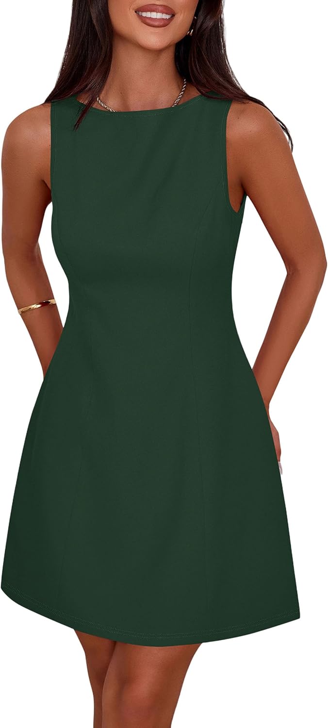 PRETTYGARDEN Womens Formal Short Dresses 2026 Summer Sleeveless Boat Neck A Line Elegant Mini Cocktail Party Dress