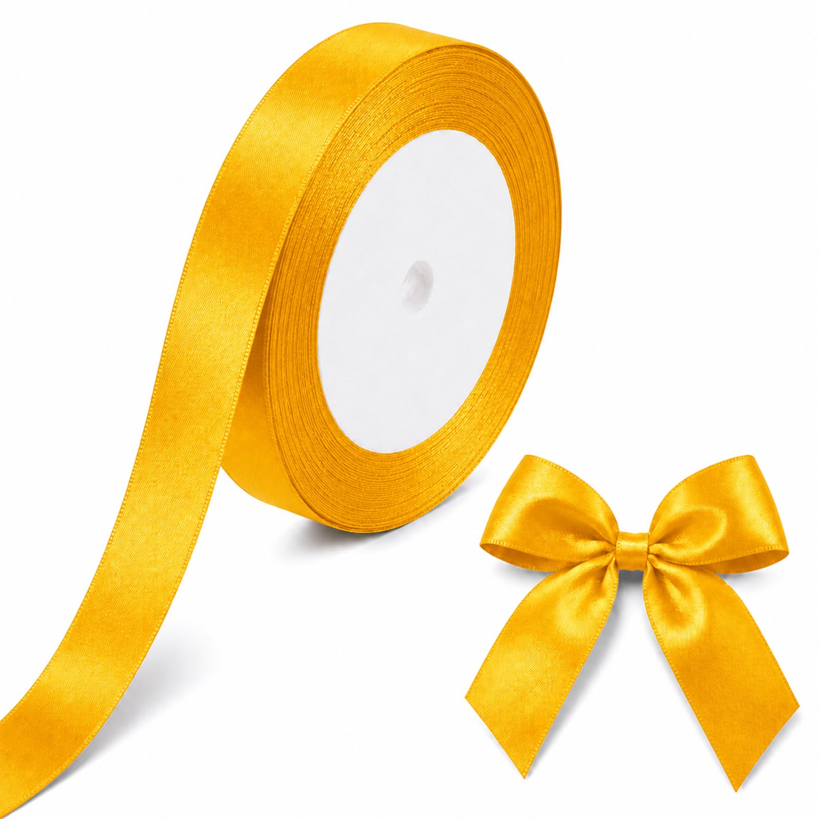 10mm Golden Yellow Ribbons for Gift Wrapping, 22m Ribbons for Crafting, Valentine's Day Decorative Thick Fabric Ribbon Applicable to Card Making, Gift Wrapping Wedding Party Decoration