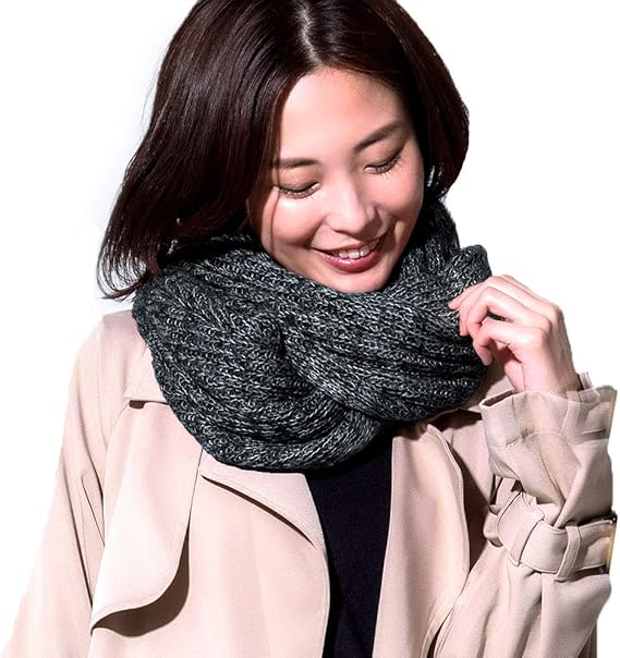 Amazon スヌード レディース 秋冬 ロング ニット ネックウォーマー 二重巻き ブラック スヌード 通販